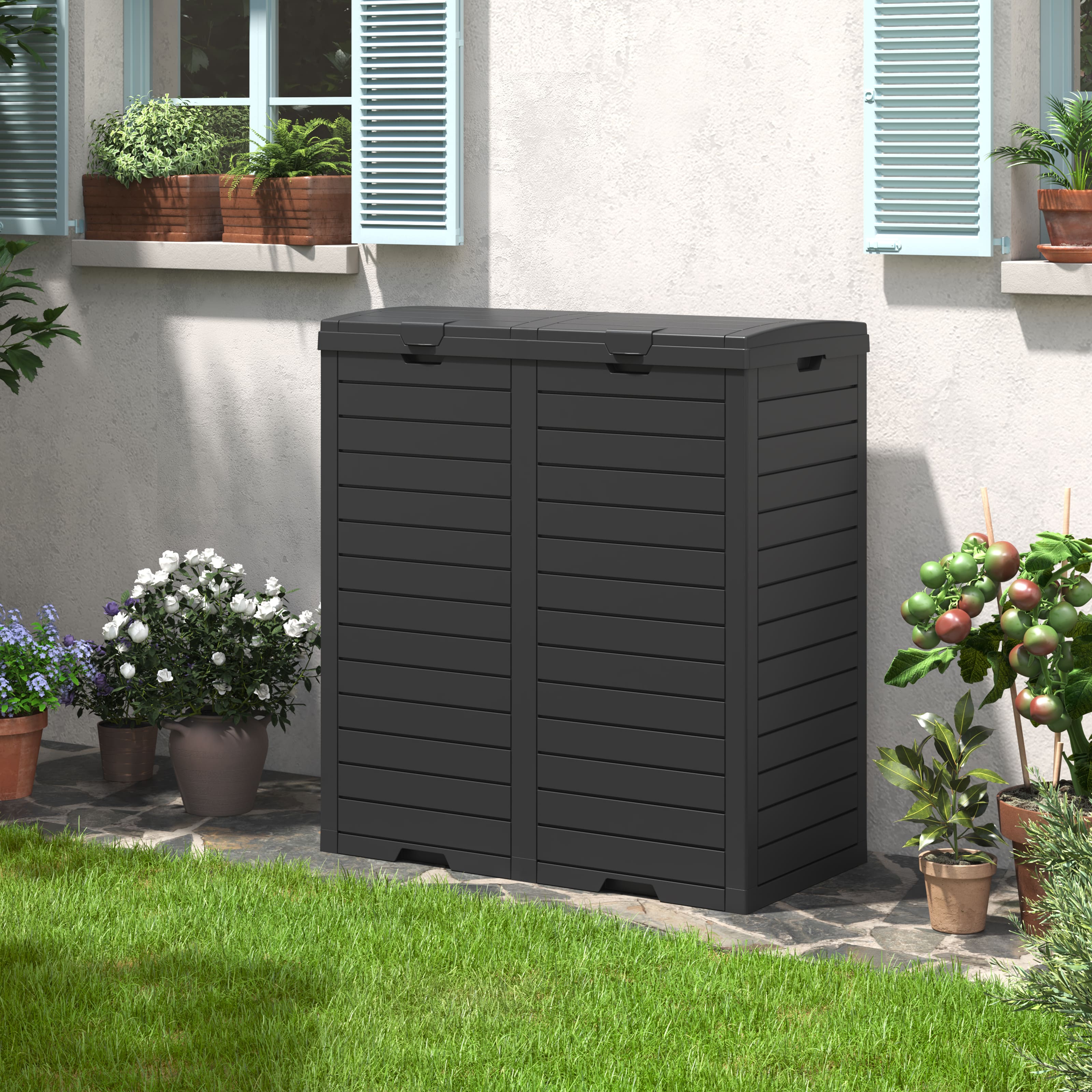62-Gallon Resin Outdoor Trash Bin with Closed Dual Lids