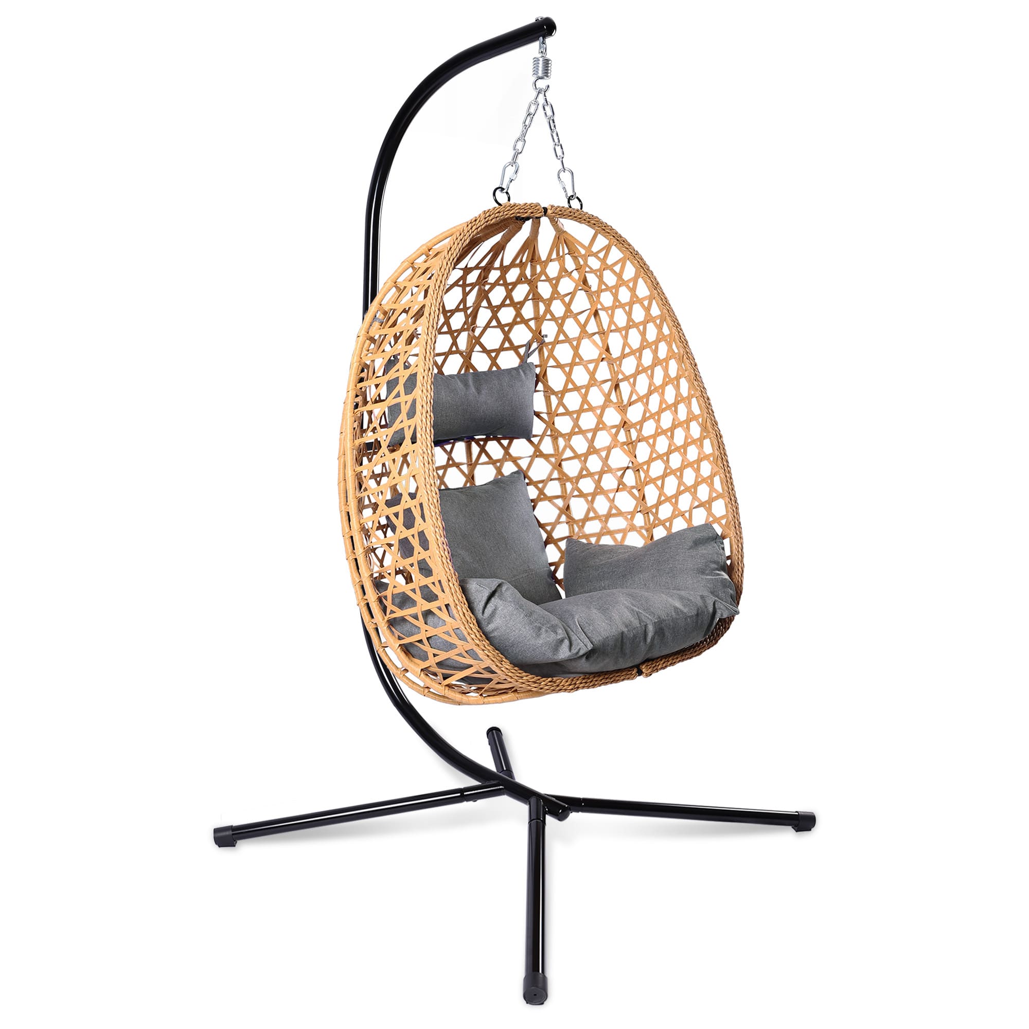 Single Wicker Swing Chair with Stand for Indoor/Outdoor Use