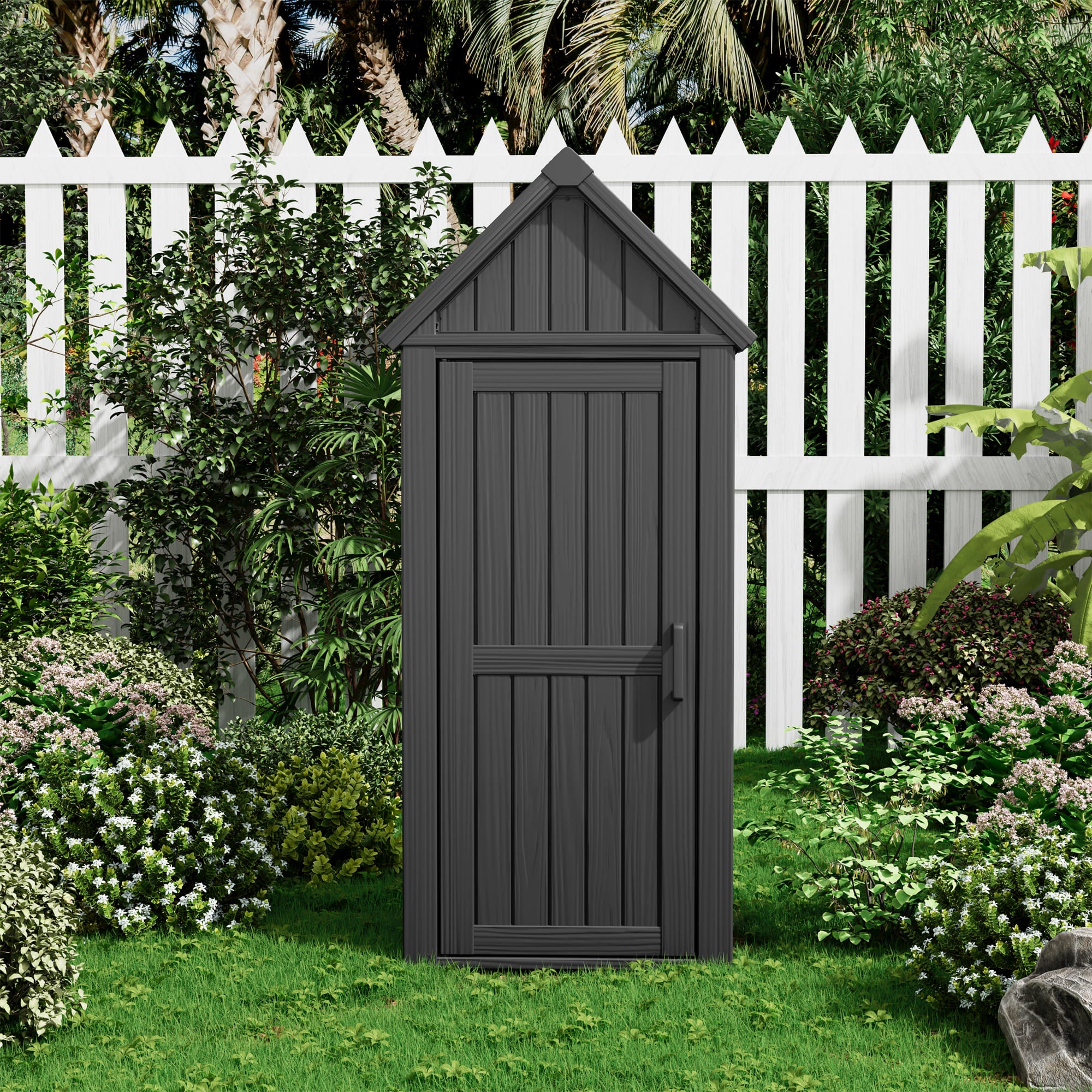 64.2H Durable Resin Outdoor Storage Shed,Log Cabin Design Storage Shed,Easy to Move