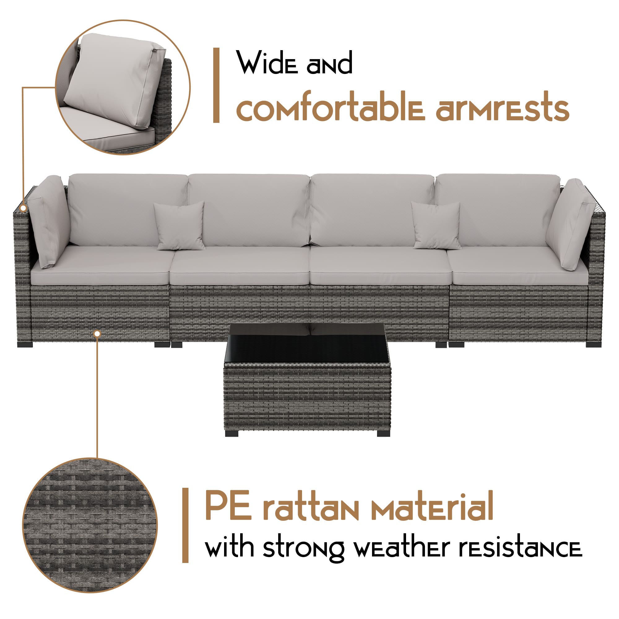 Side Profile of Modular Rattan Sectional Sofa with Cushions