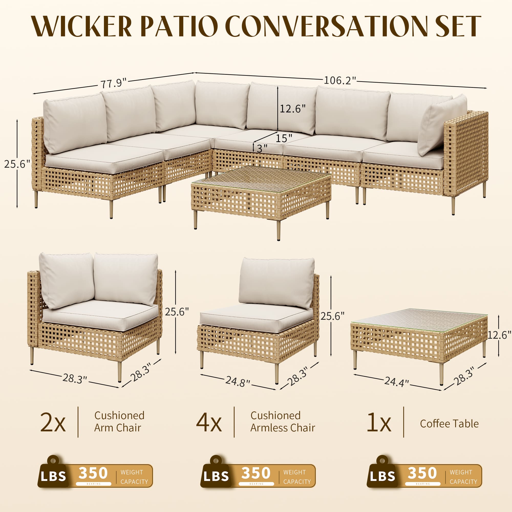 6-Person Outdoor Seating Group Placed on Patio with Coffee Table