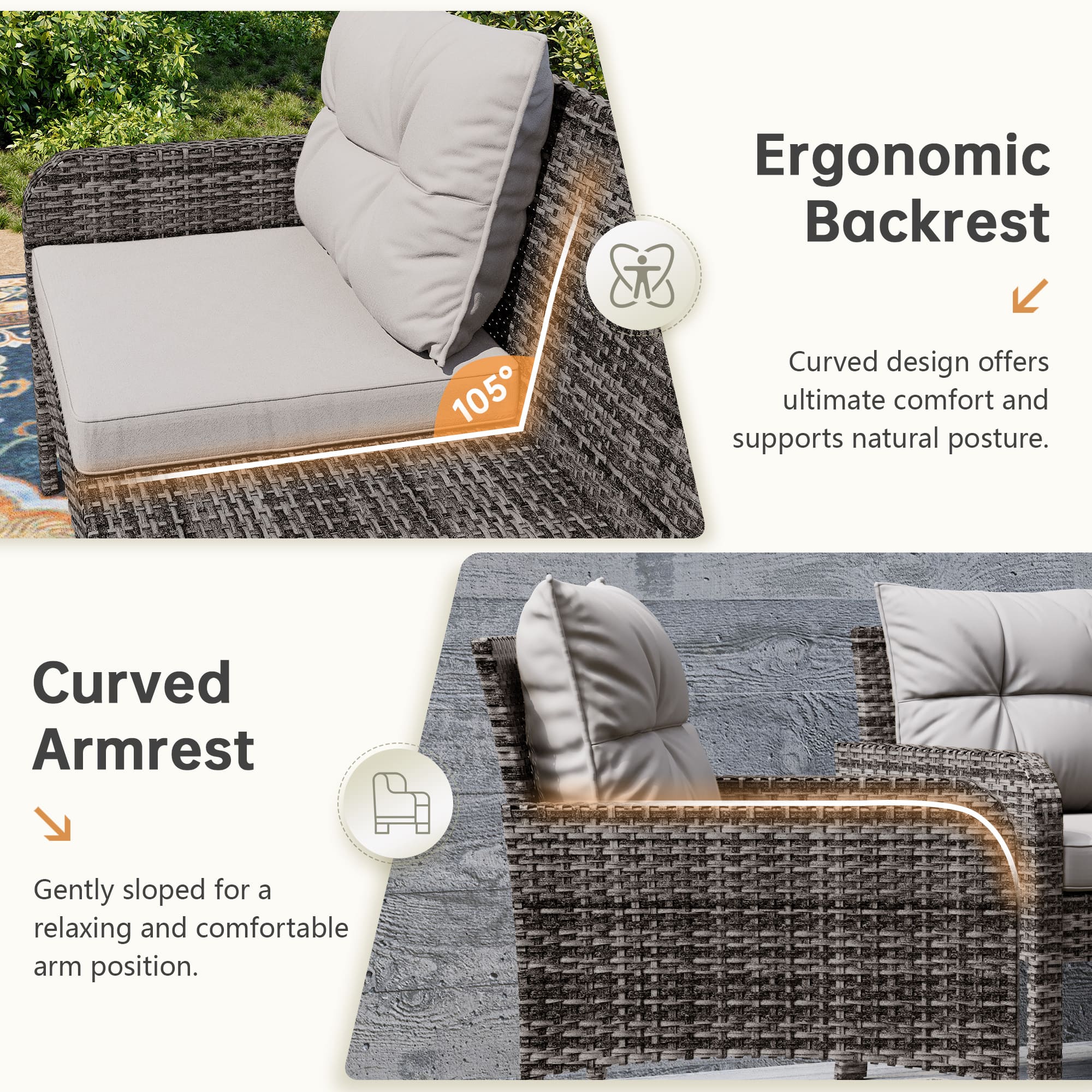 4-Piece Rattan Patio Furniture Set with Cushions and Coffee Table – Front View