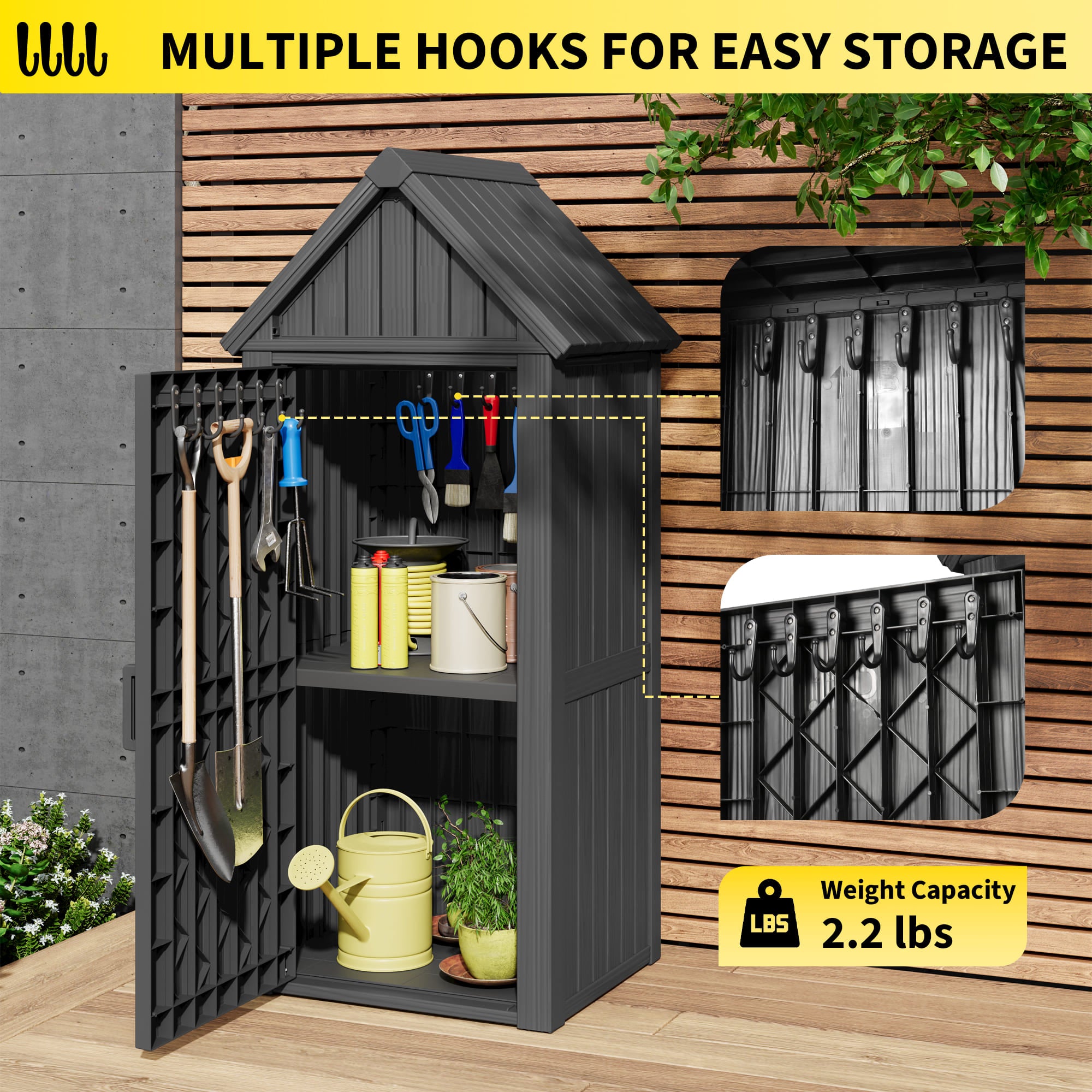 64.2H Durable Resin Outdoor Storage Shed,Log Cabin Design Storage Shed,Easy to Move