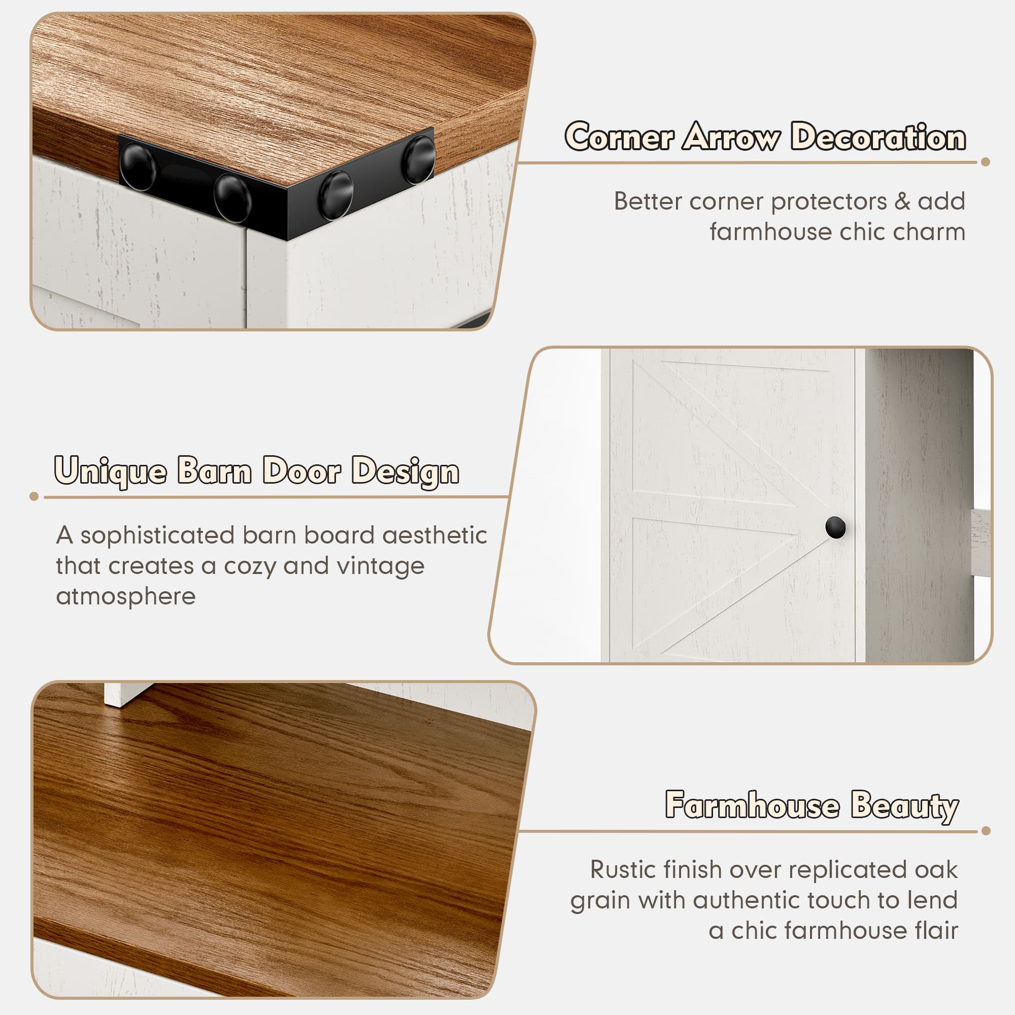 59" Farmhouse Vanity Desk with Mirror, LED Lights & Charging Station – Makeup Table with Drawers, Cabinet & Shelves