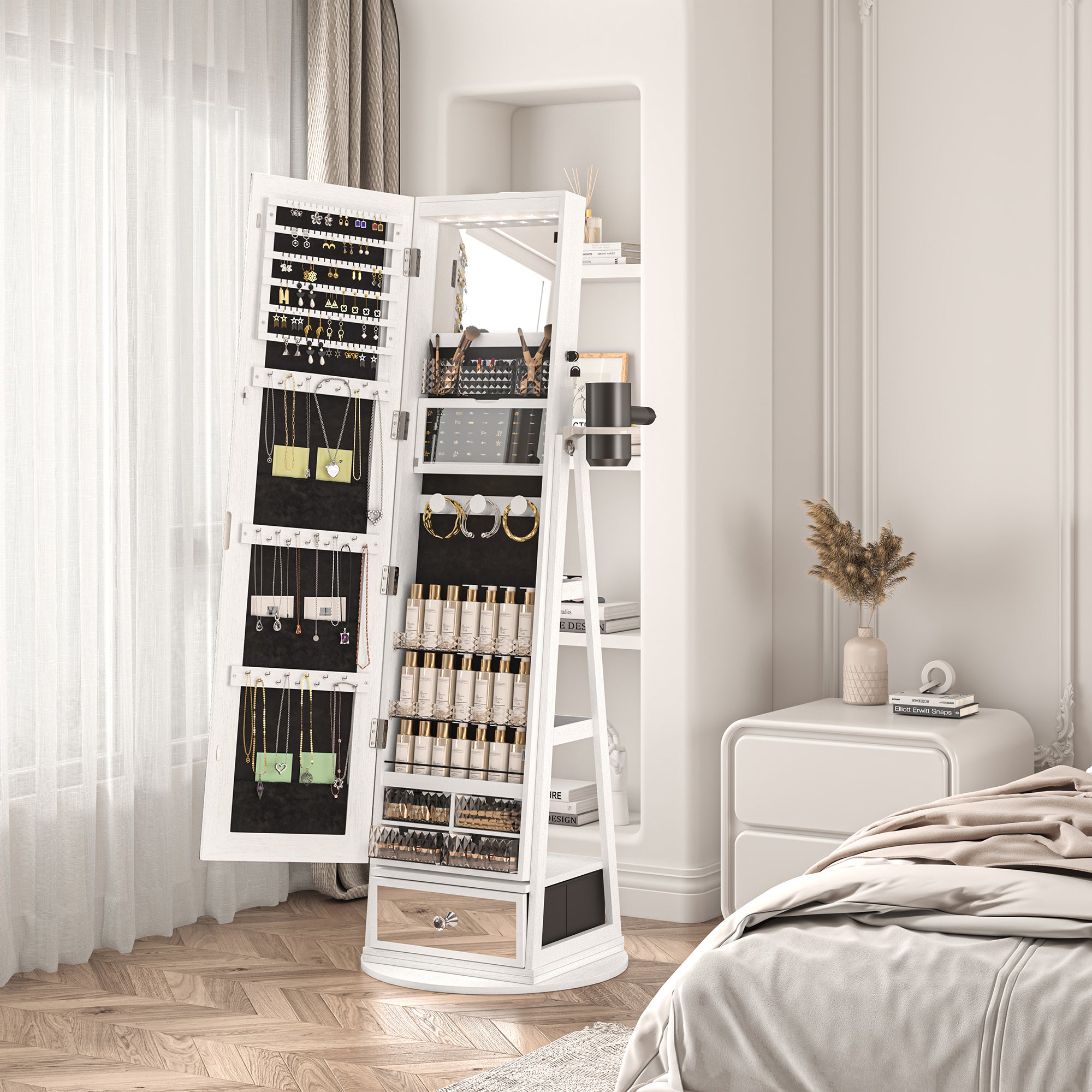 LHBcraft 64.2'' H Freestanding Jewelry Armoire with Full-Length Mirror – Front View