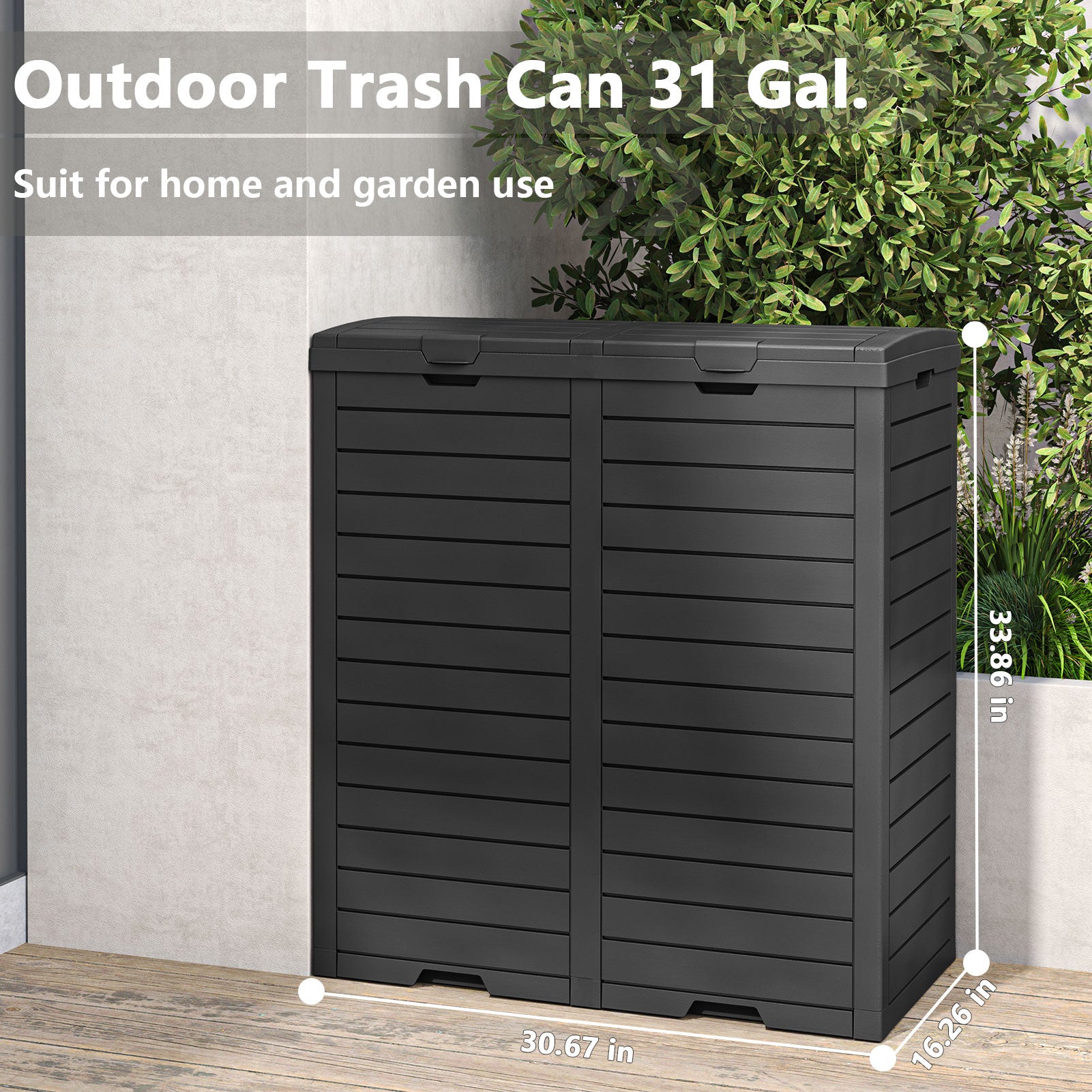 62-Gallon Resin Outdoor Trash Bin with Closed Dual Lids