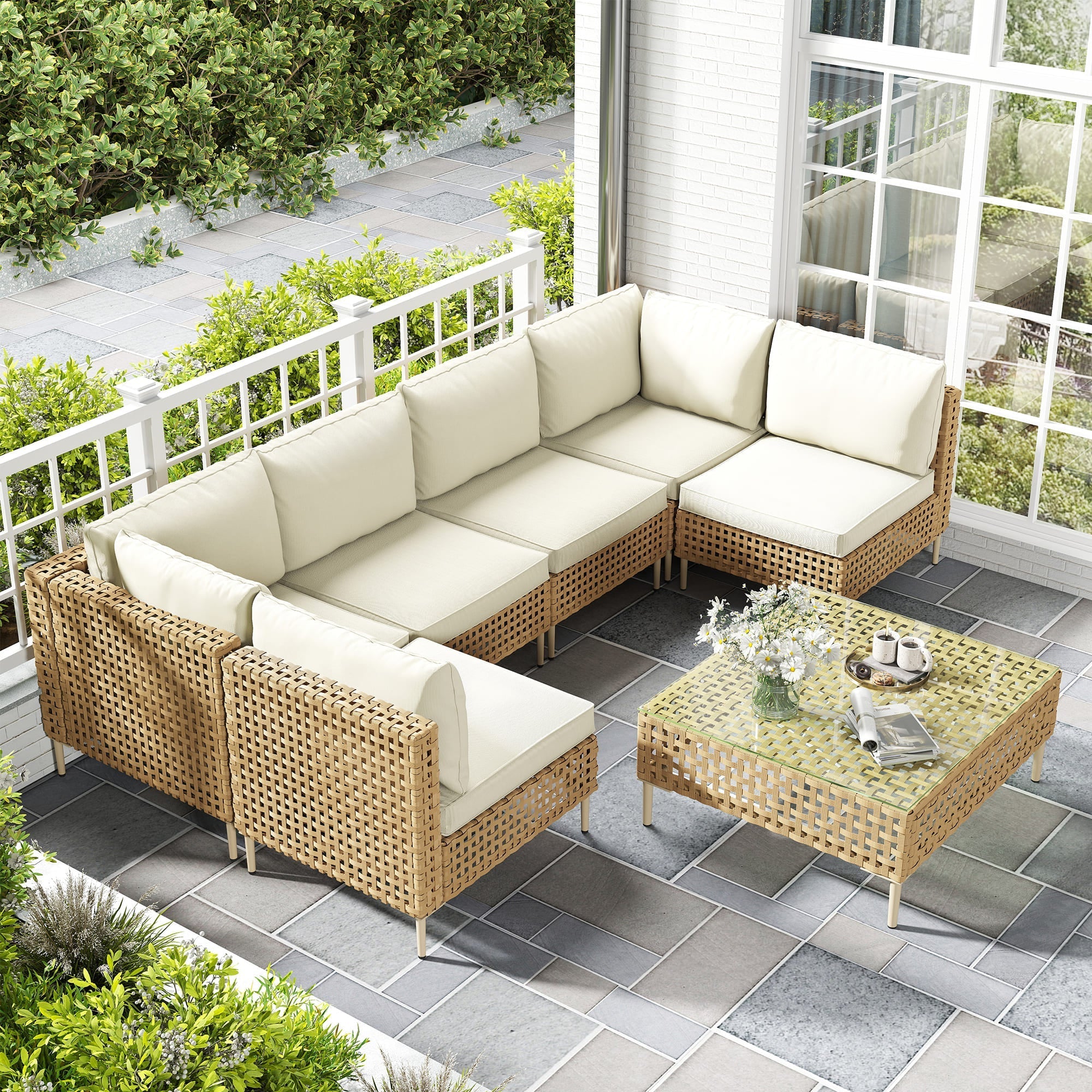 Upgrade Your Outdoor Living Space with the New 7-Piece Wicker Patio Furniture Set!