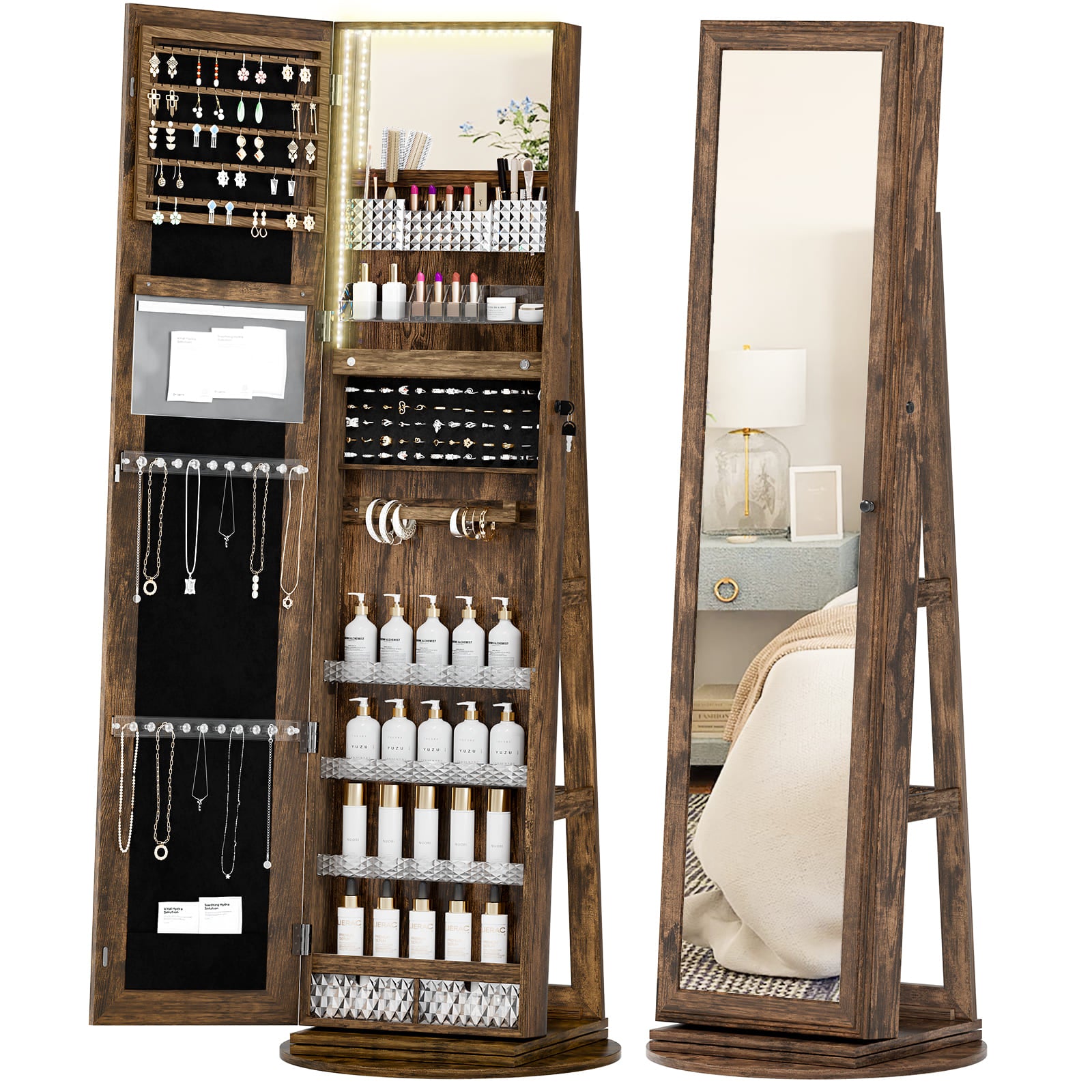 Jewelry Cabinet Standing with Full-Length Mirror