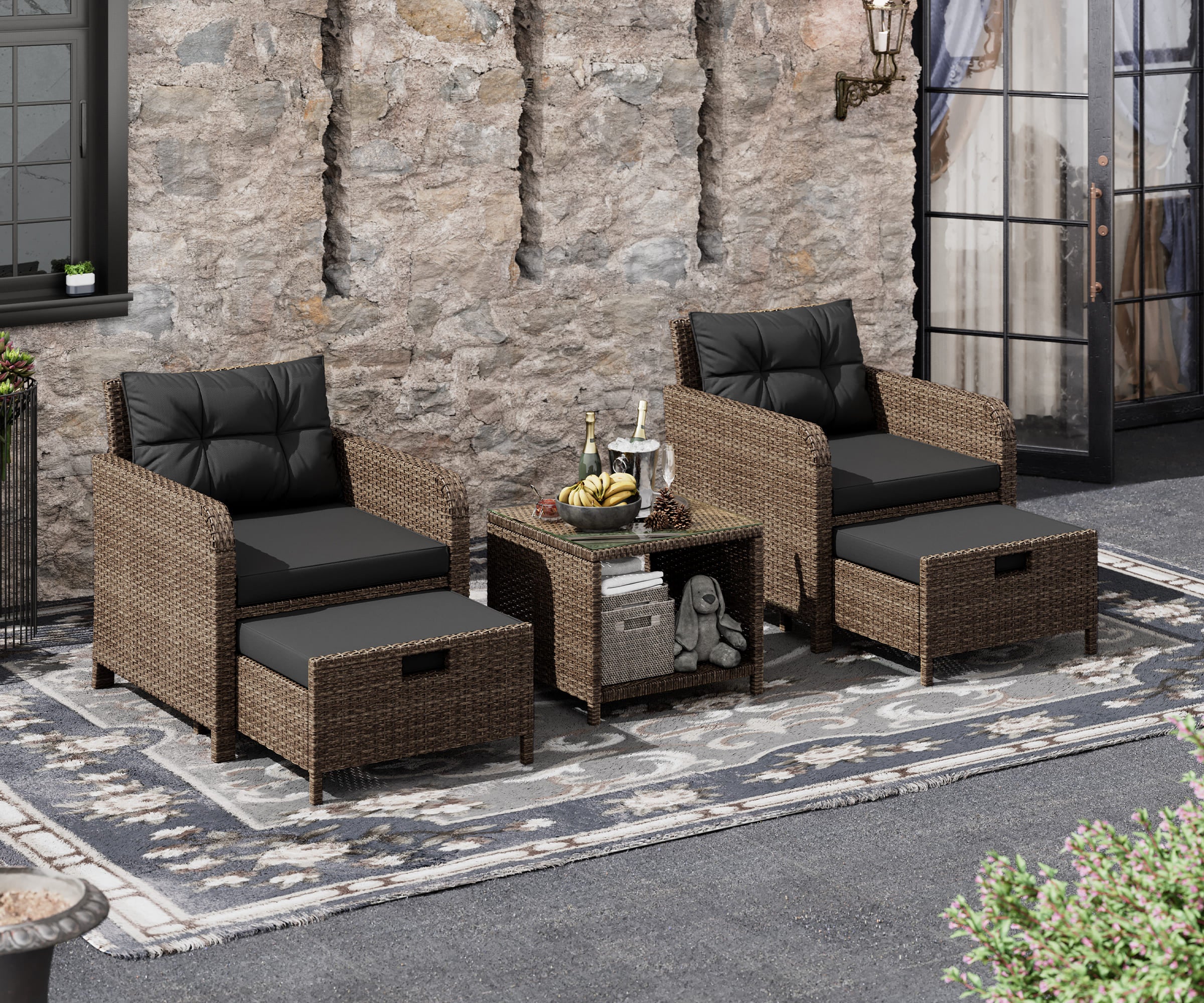 LHBcraft 5 Pieces Wicker Patio Furniture Set	