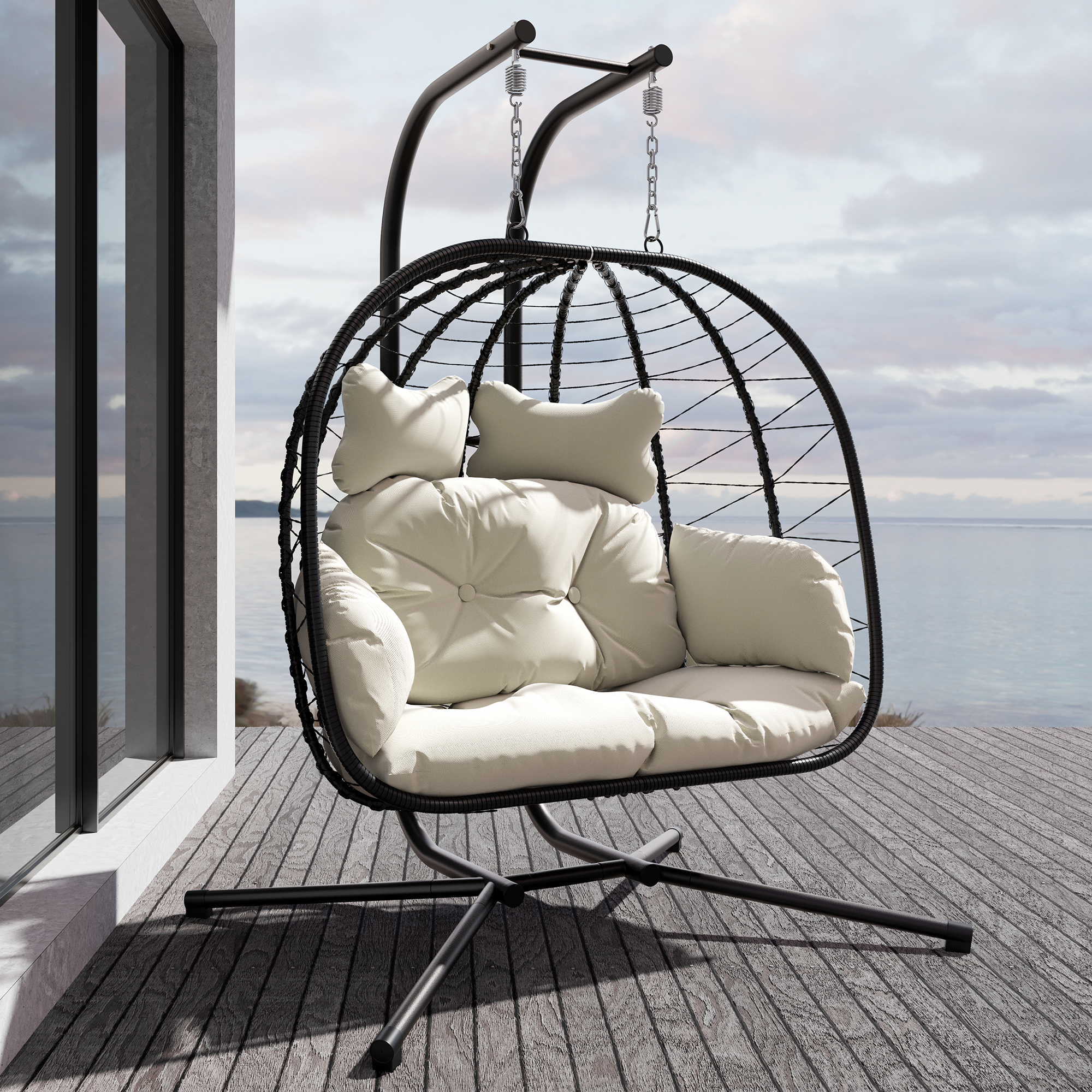 LHBcraft Double Wicker Swing Chair