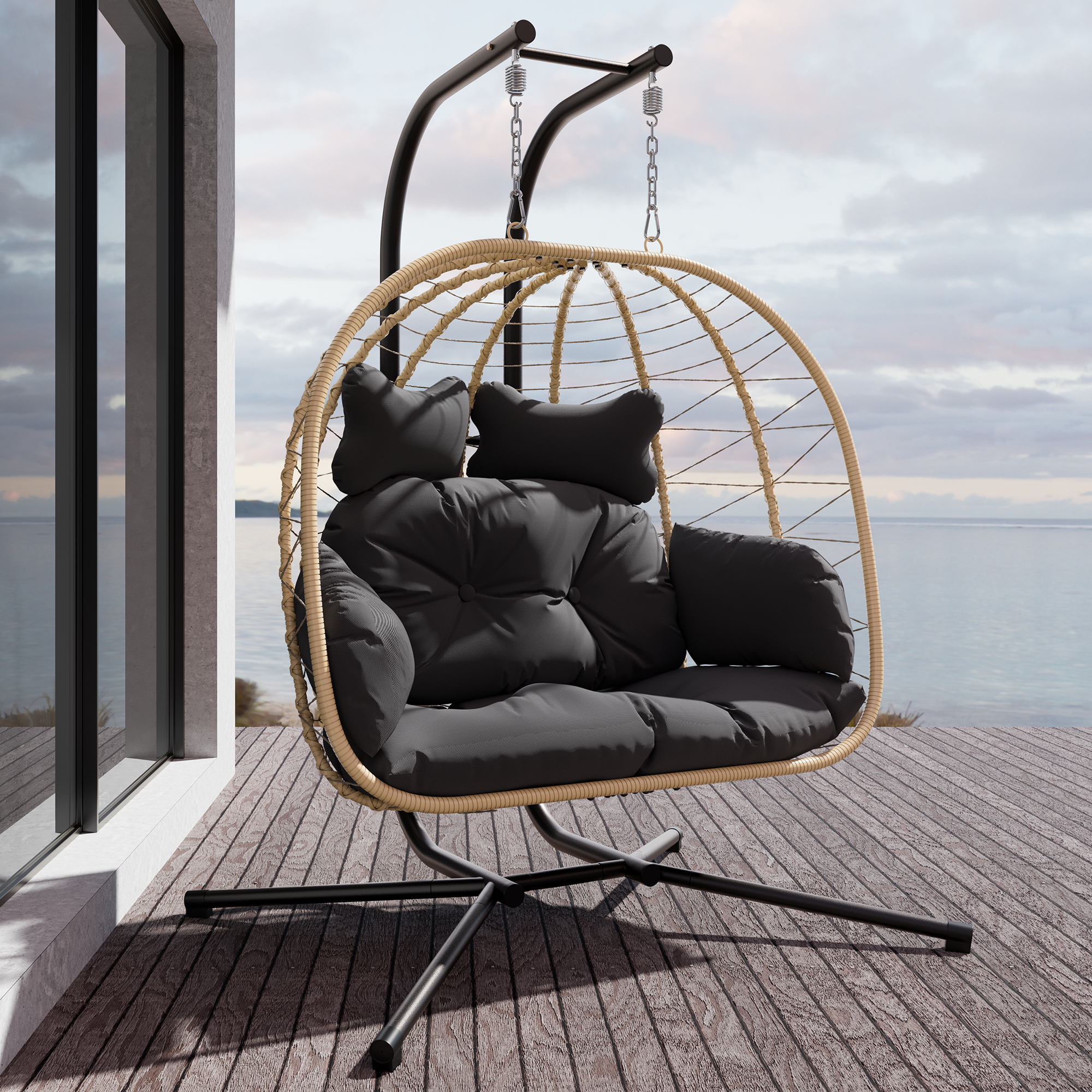 LHBcraft Double Wicker Swing Chair