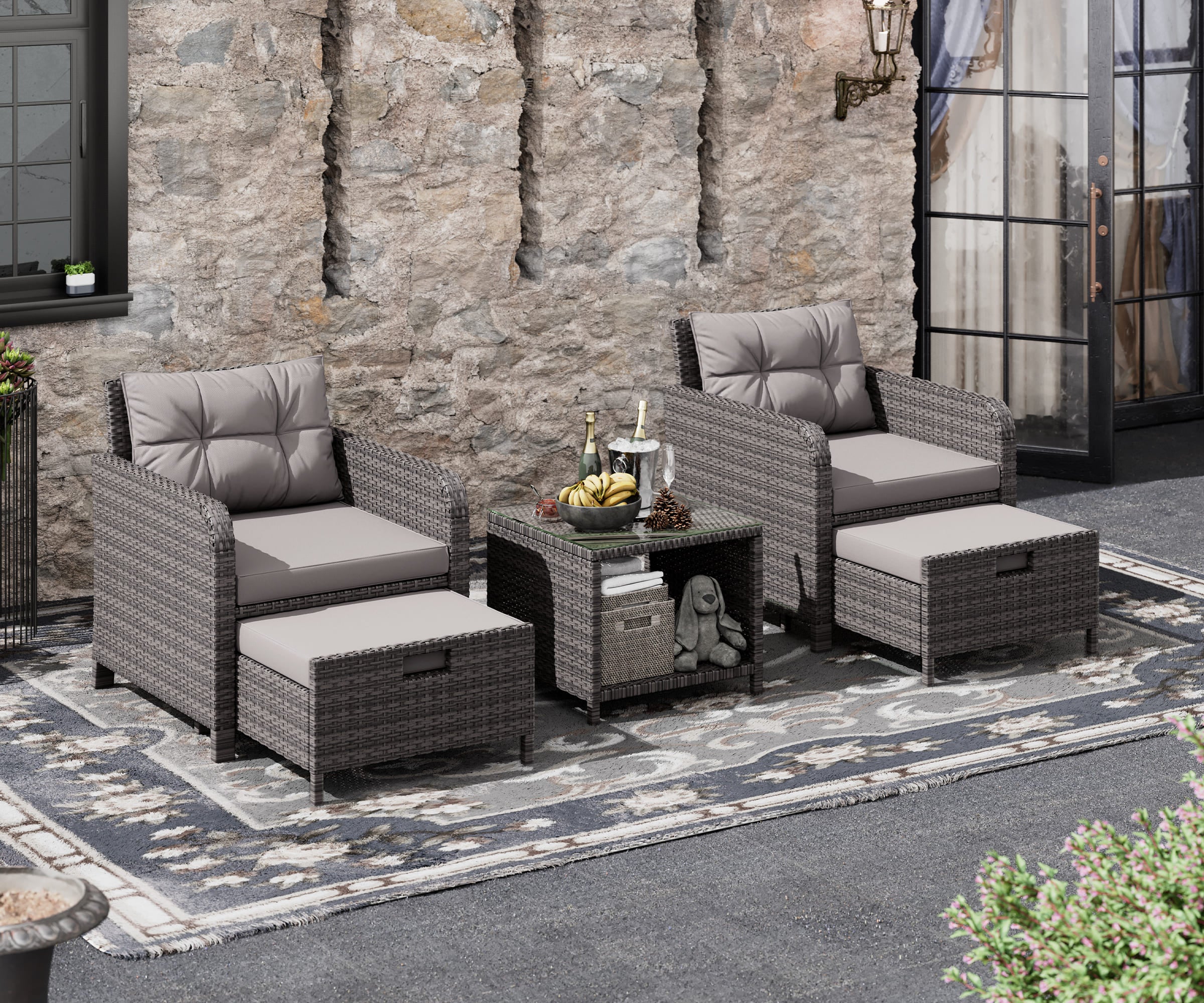 LHBcraft 5 Pieces Wicker Patio Furniture Set	