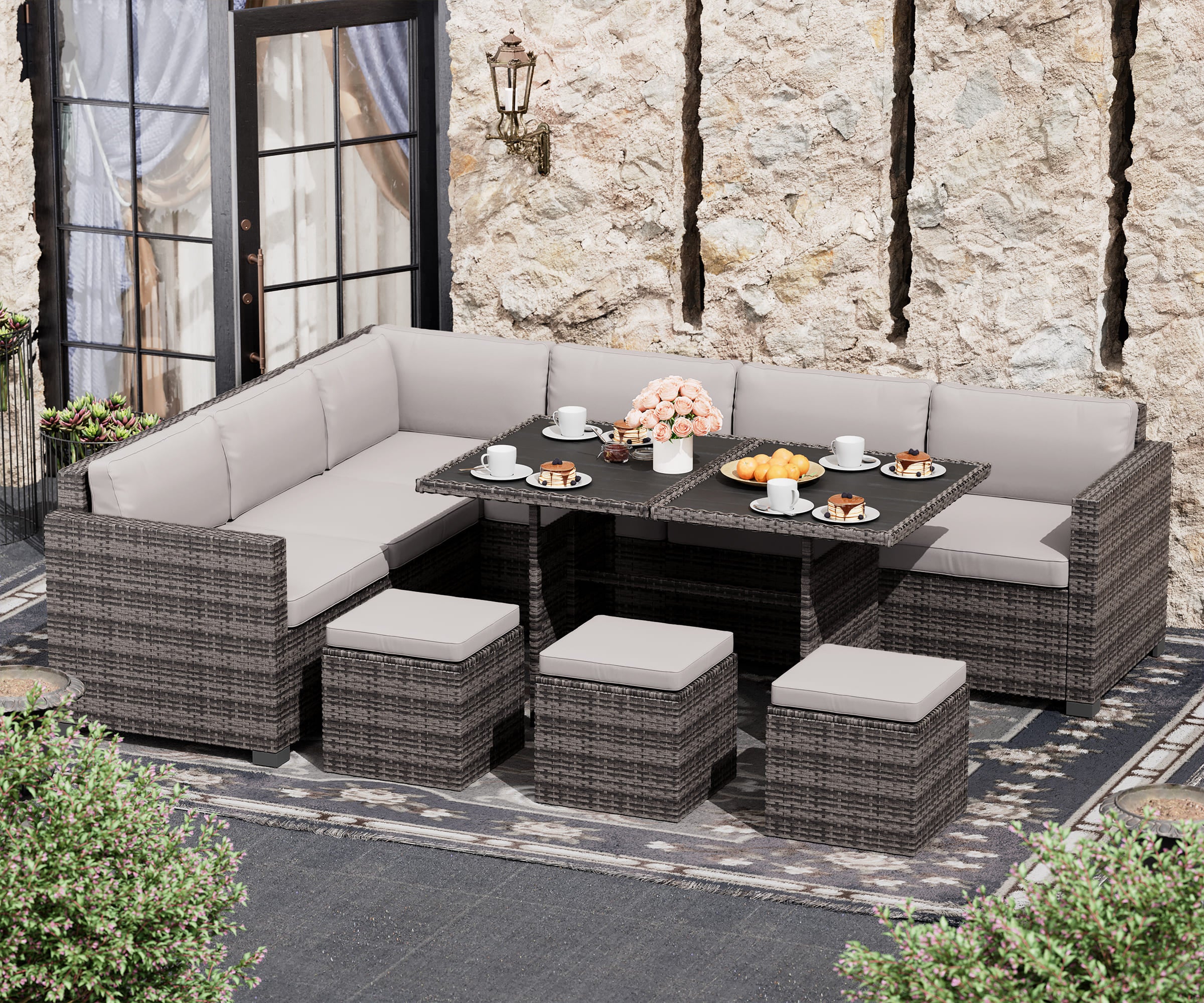 LHBcraft 7 Piece Patio Dining Set, Grey