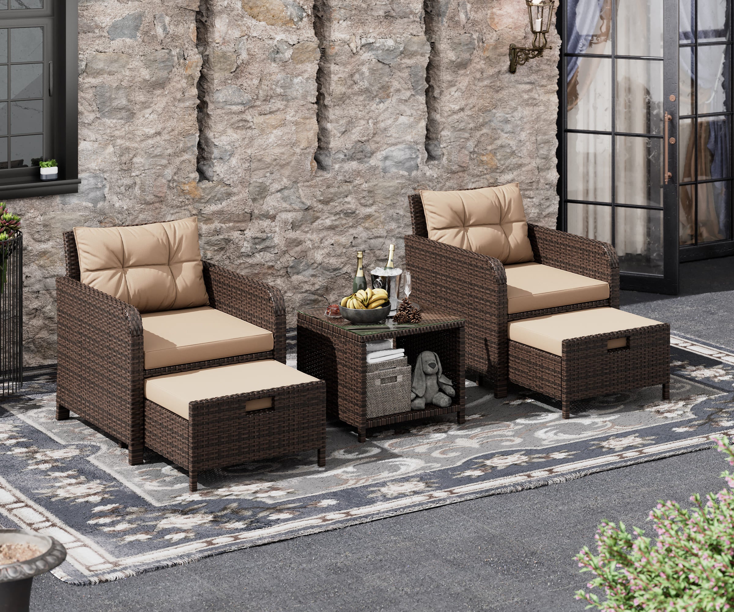 LHBcraft 5 Pieces Wicker Patio Furniture Set	