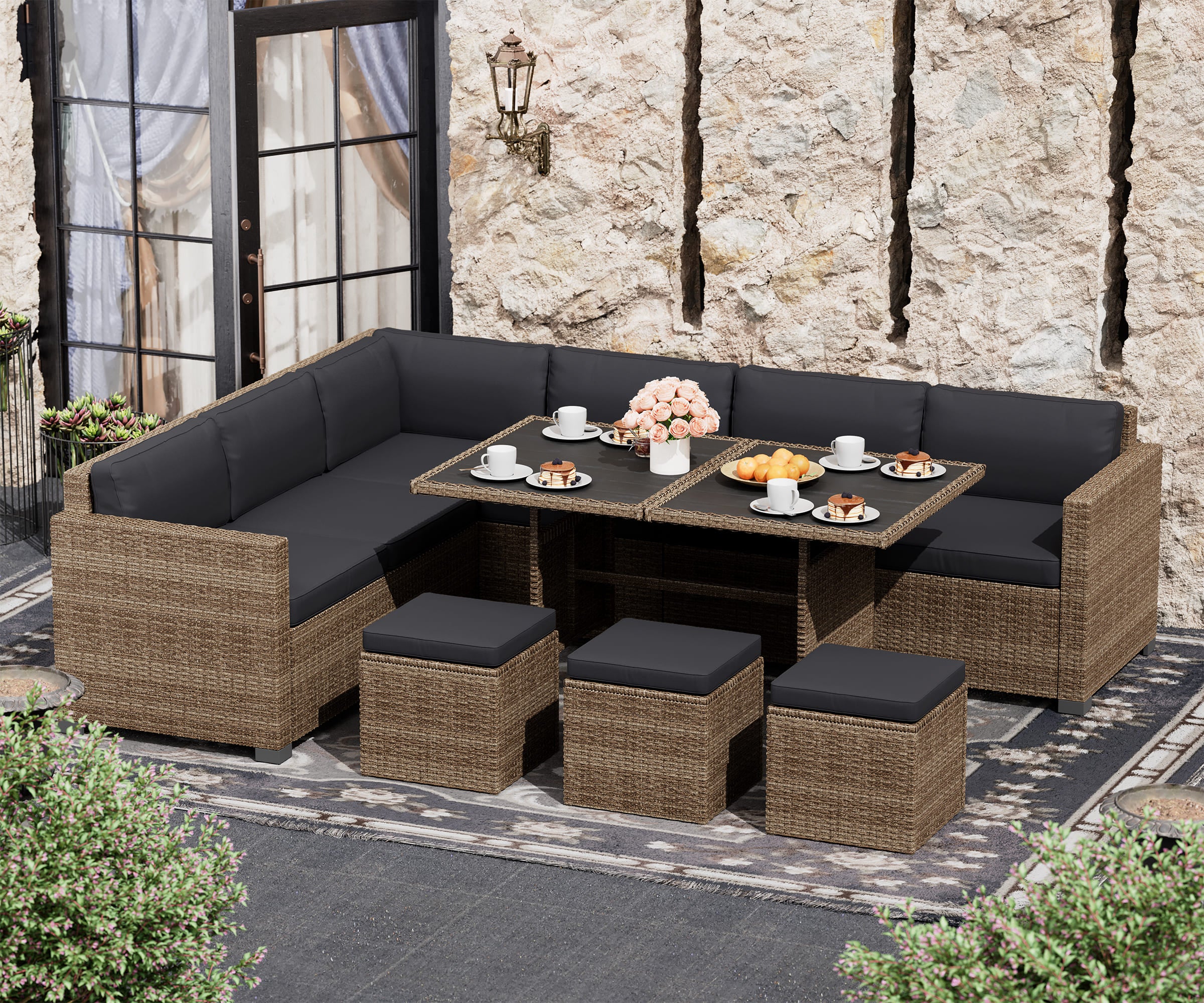 LHBcraft 7 Piece Patio Dining Set, Yellow