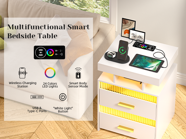 LHBcraft Nightstand with Charging Station