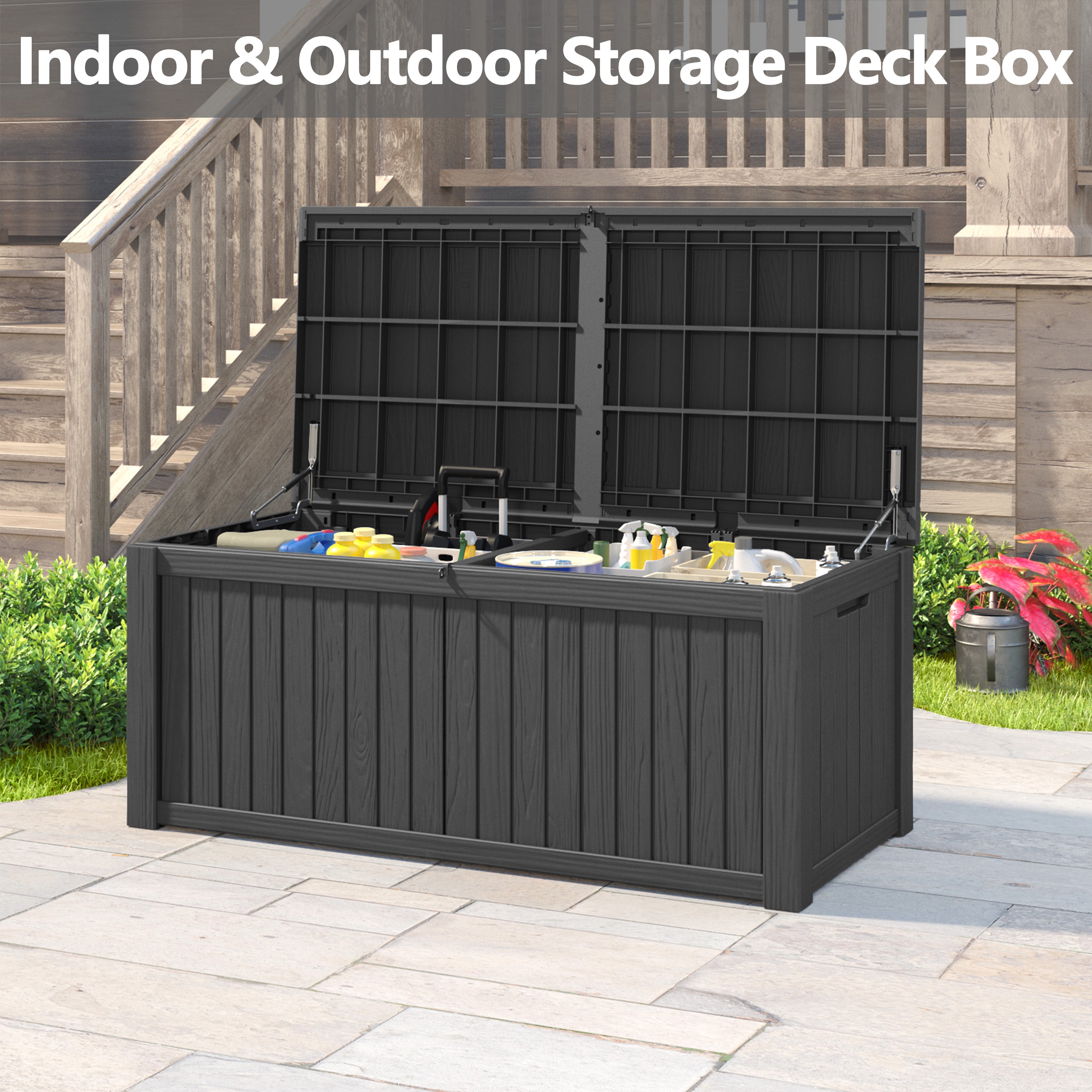 150-Gallon Weatherproof Deck Box: Spacious, Durable, Easy Assembly