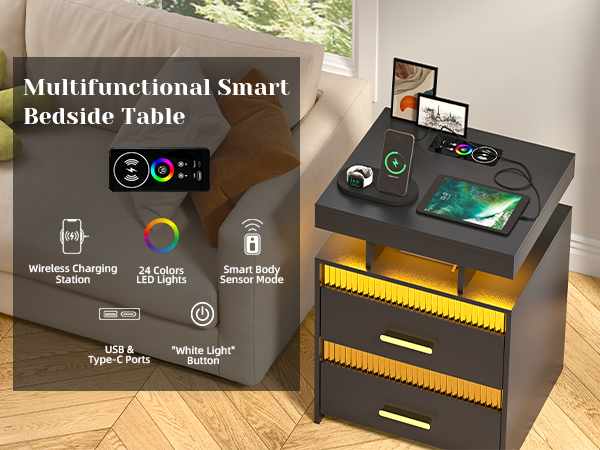 LHBcraft Nightstand with Charging Station