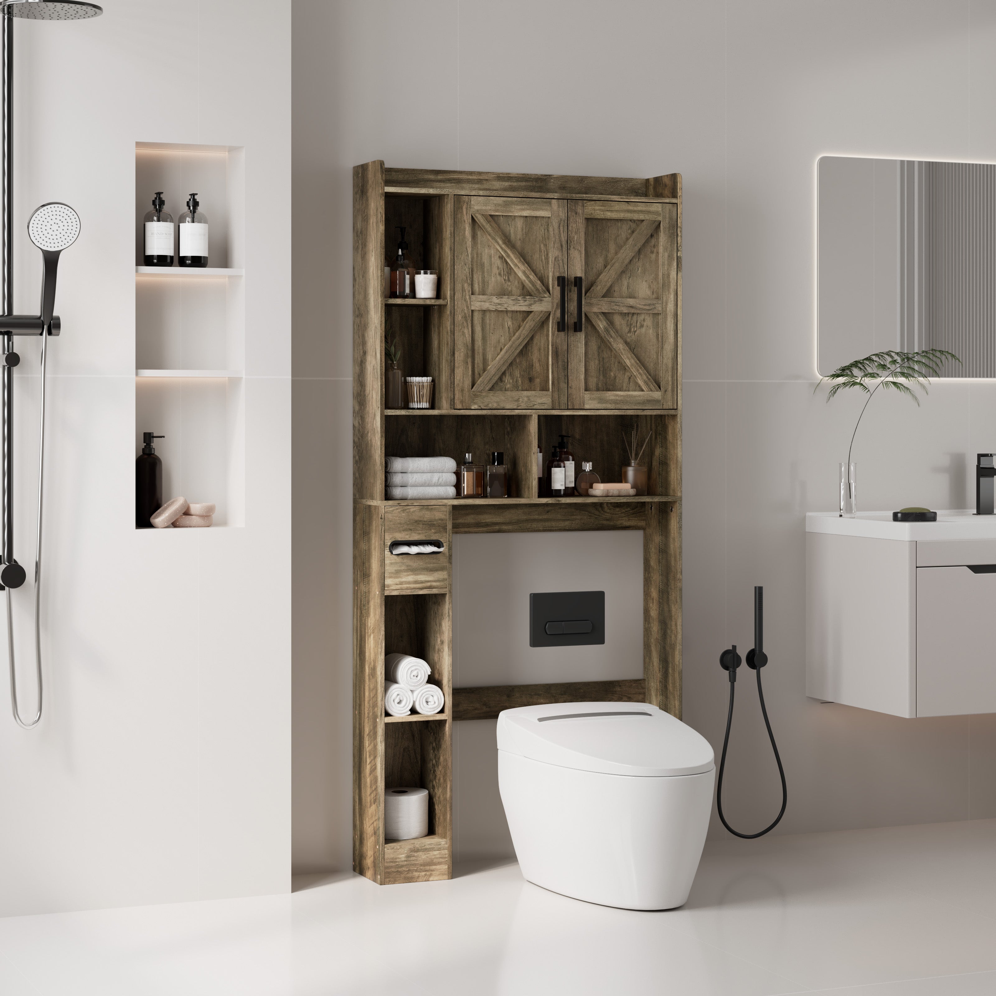 67.7'' H Freestanding Over the Toilet Storage, Bathroom Storage Cabinet