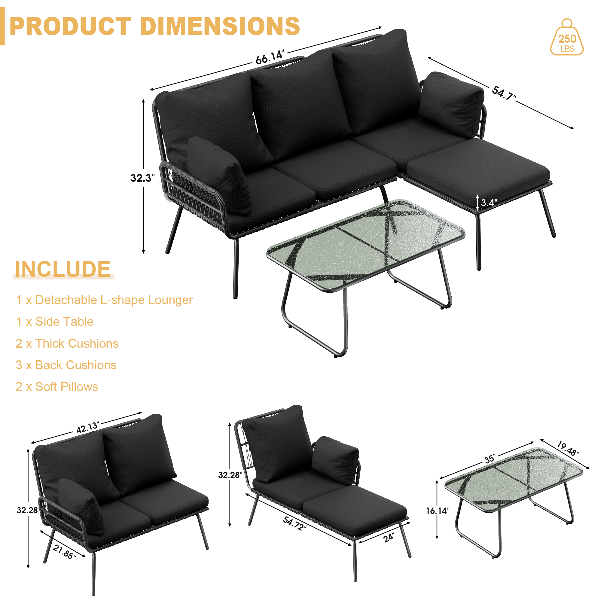 LHBcraft L-Shaped Outdoor Loveseat Sectional Set