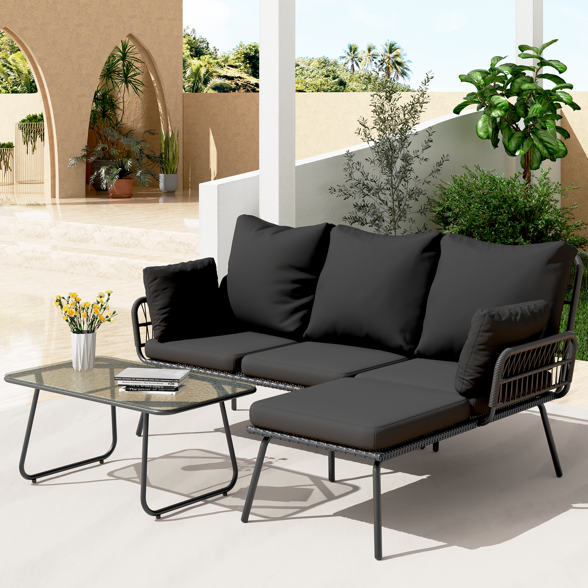 LHBcraft L-Shaped Outdoor Loveseat Sectional Set