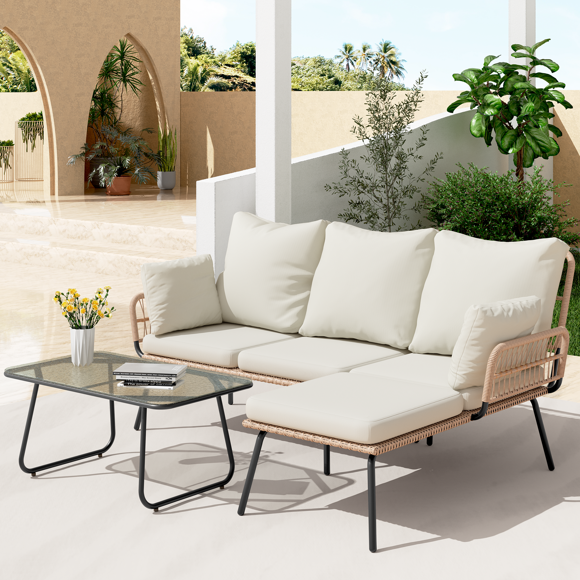 LHBcraft L-Shaped Outdoor Loveseat Sectional Set