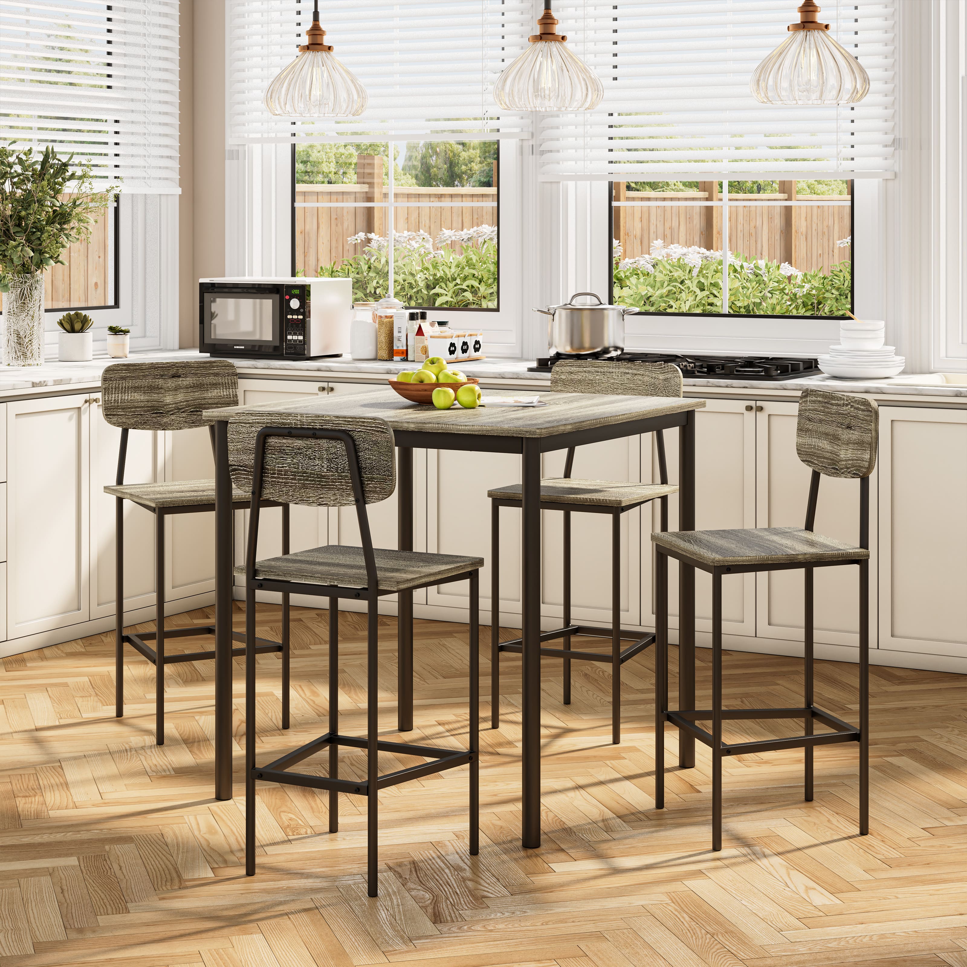 5-piece counter-height dining table set with 4 bar stools