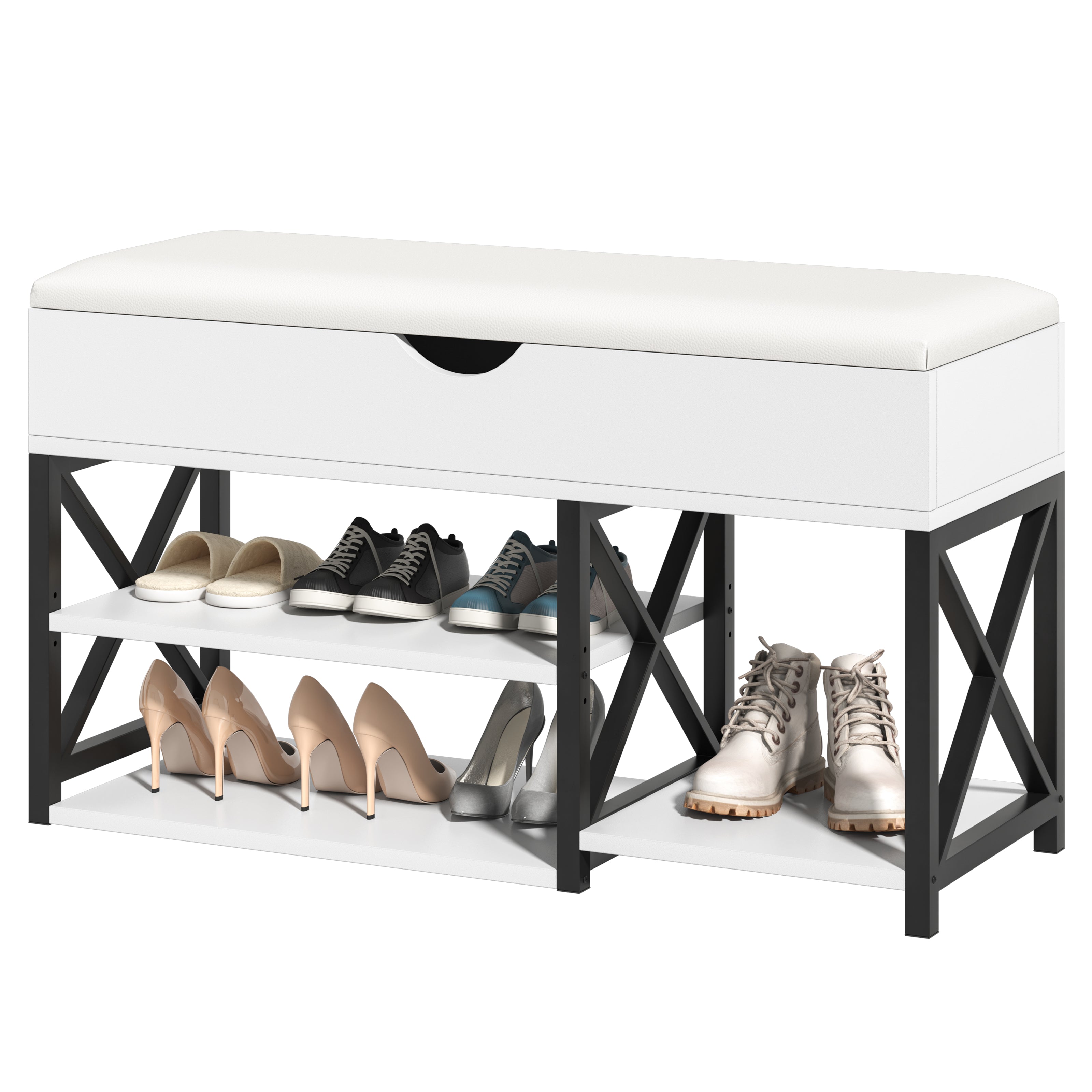 LHBcraft 7 Pair Shoe Storage Bench, Cabinet with Padded Seat, Space Saving Shelf