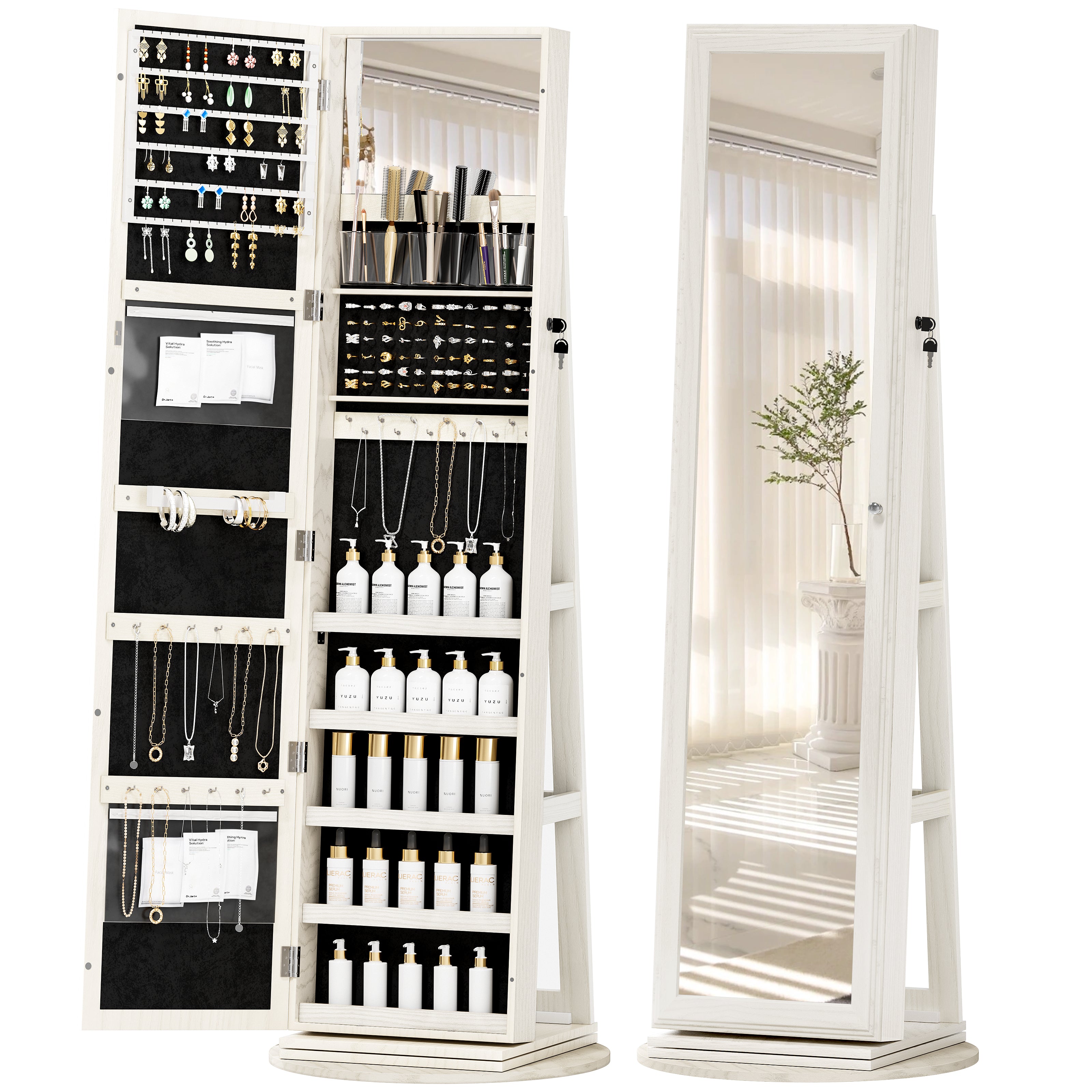 LHBcraft Standing Jewelry Cabinet with Full-Length Mirror