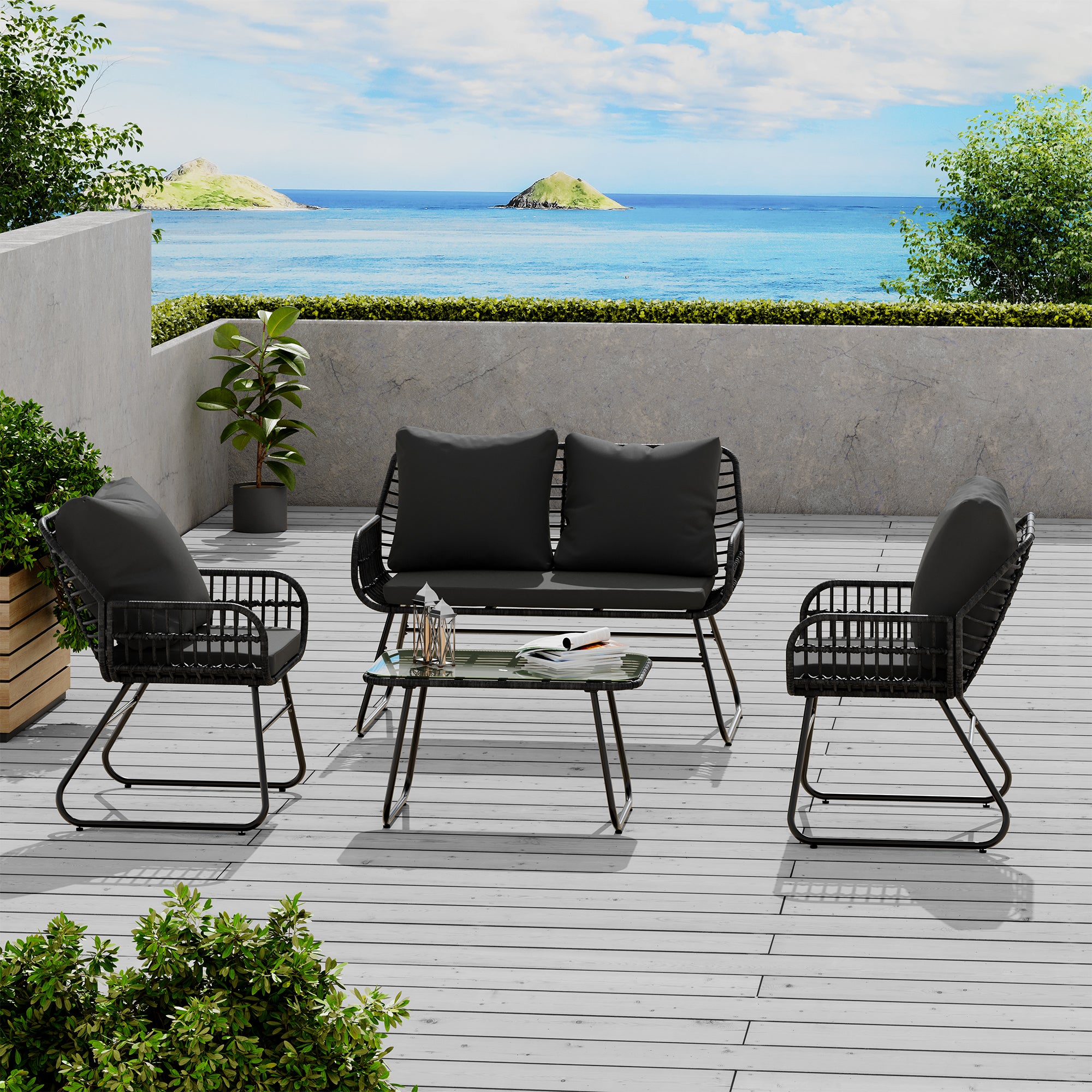 LHBcraft 4-Piece Rattan Patio Furniture Set