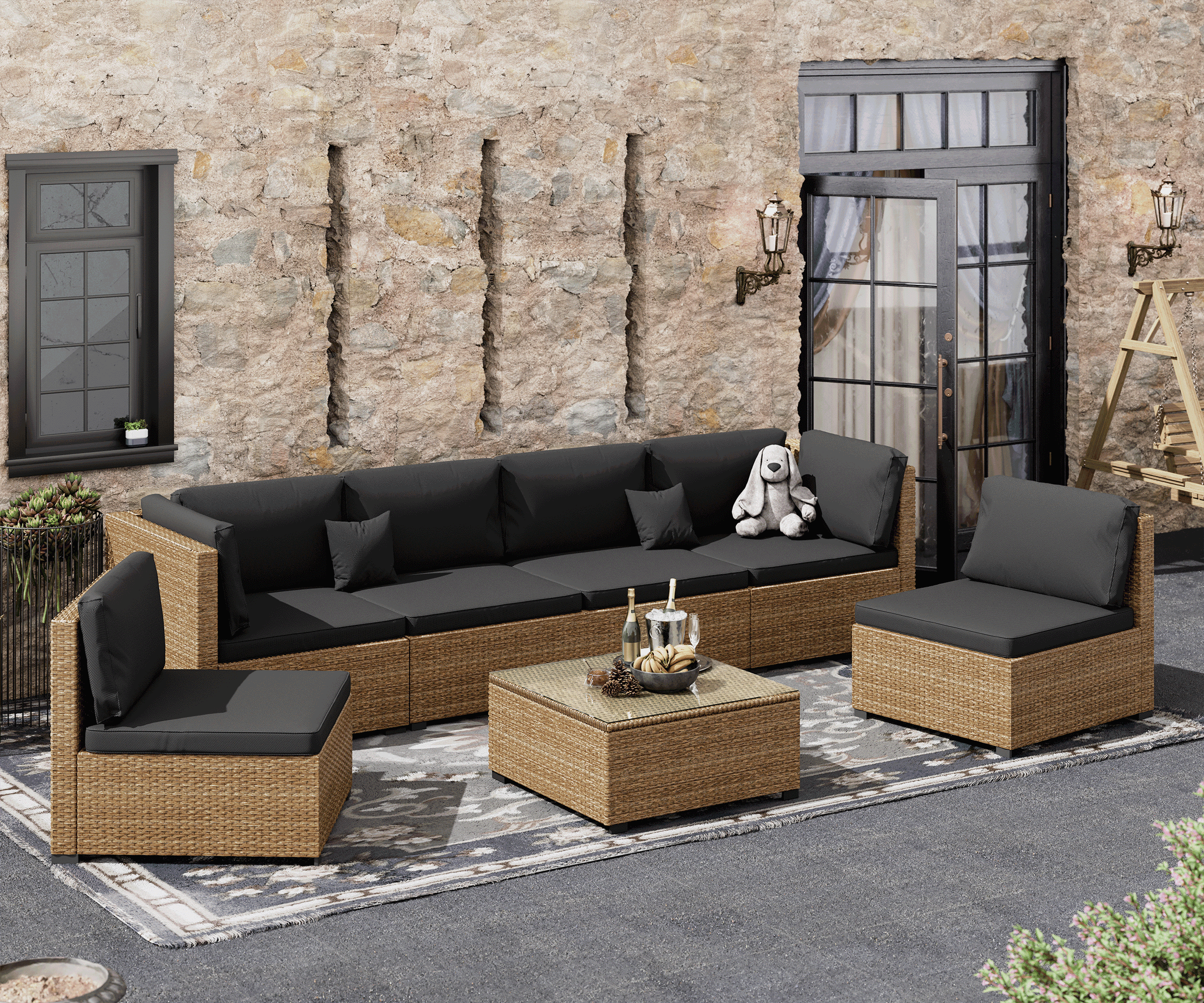 LHBcraft 7 Piece Patio Furniture Set, Outdoor Furniture Patio Sectional Sofa, Yellow