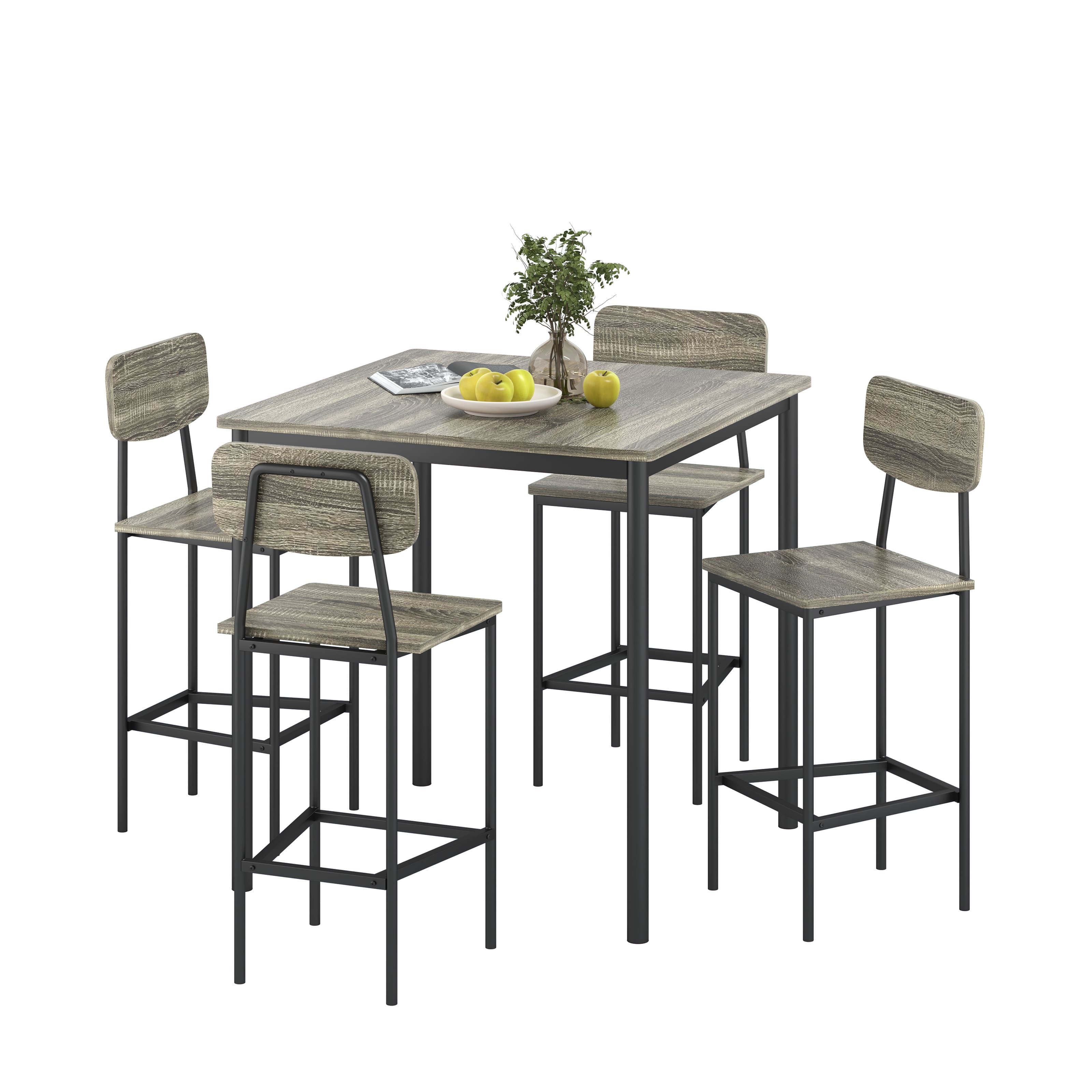 Space-saving counter-height table and stool set for kitchen or dining room