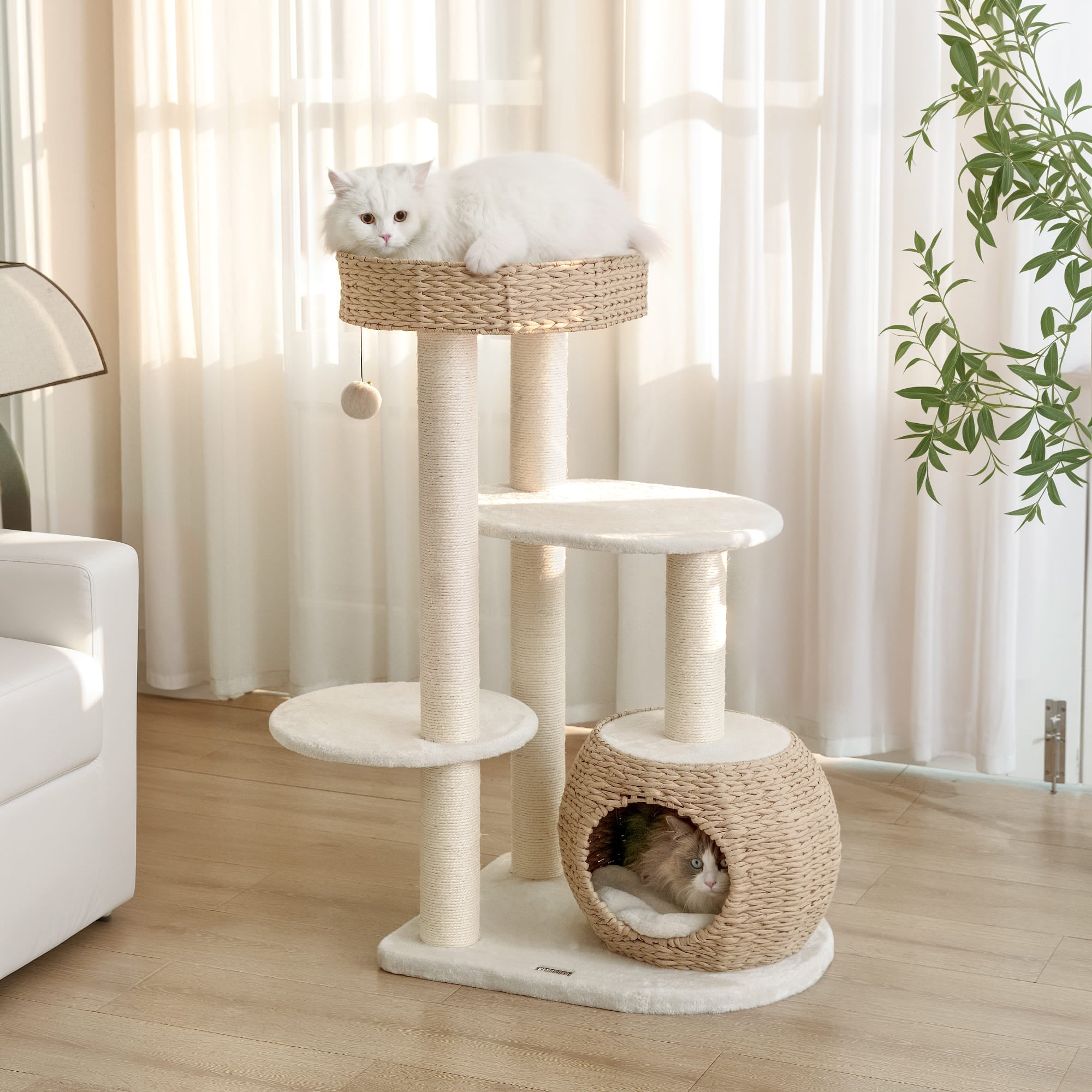 39-inch Ashawni cat tree with sisal scratching posts and hand-woven condo