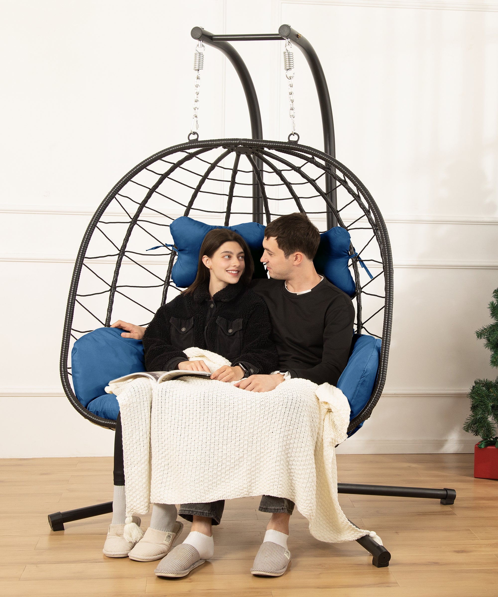 Double Wicker Swing Chair