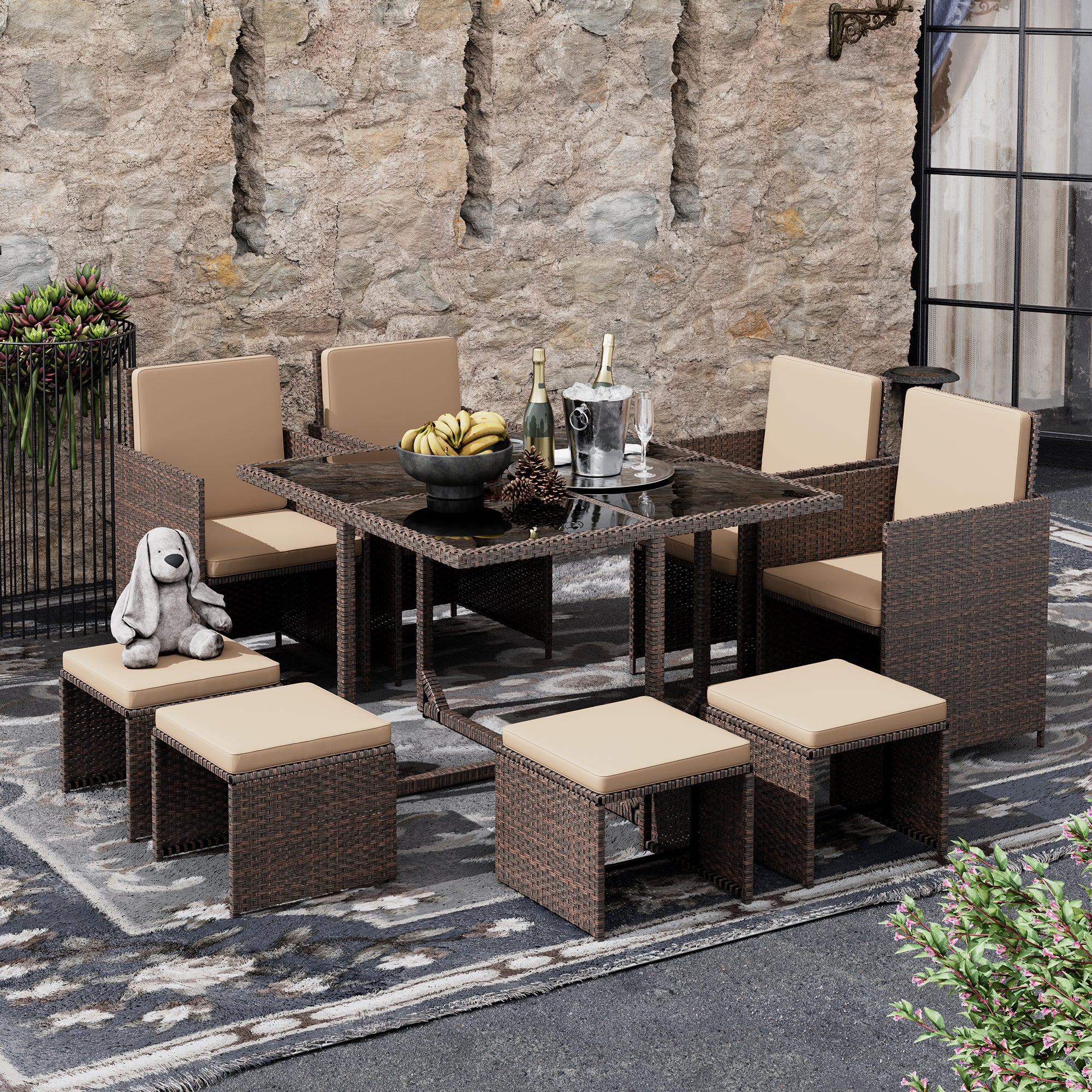 LHBcraft 9 Pieces Outdoor Dining Set