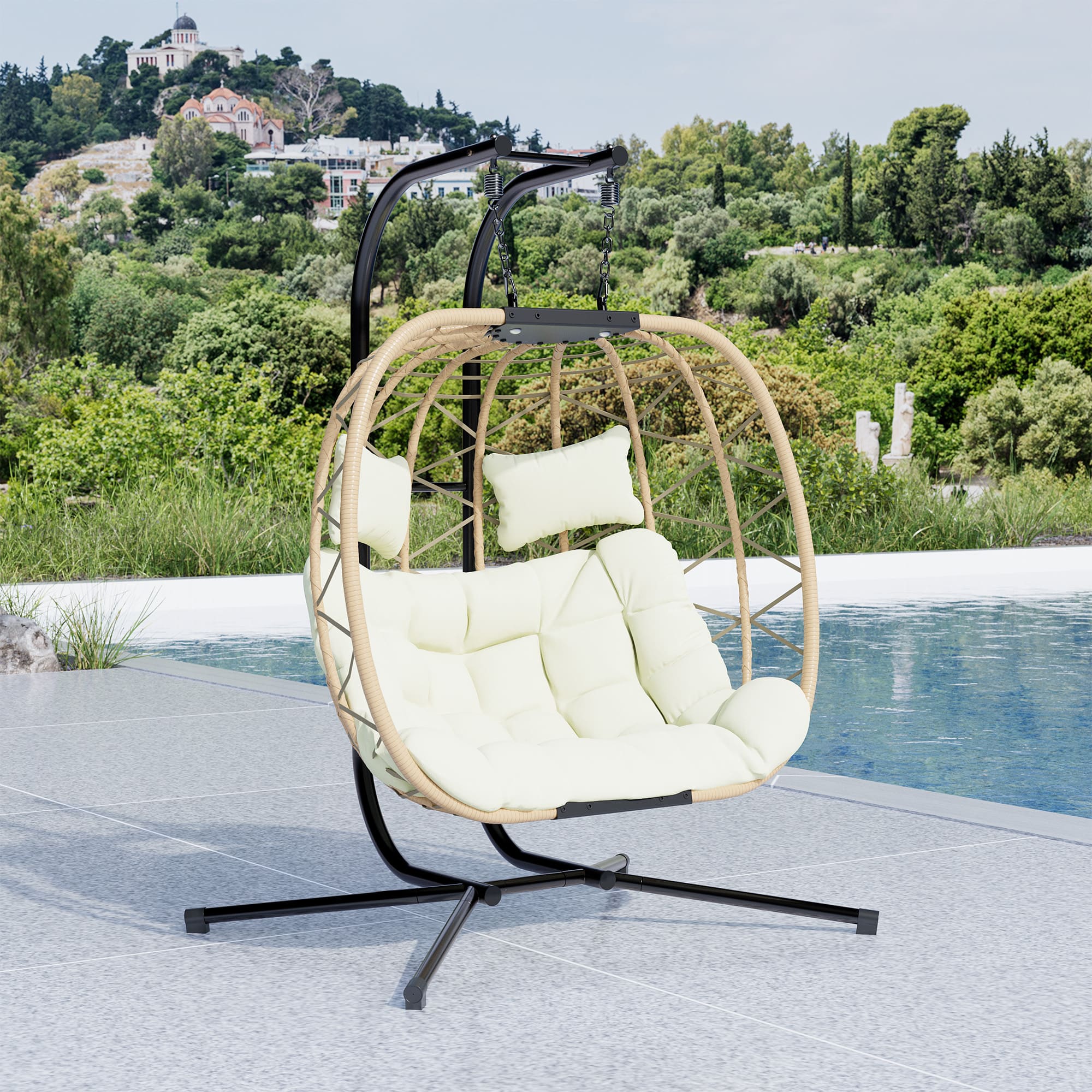 Double Wicker Swing Chair for Patio