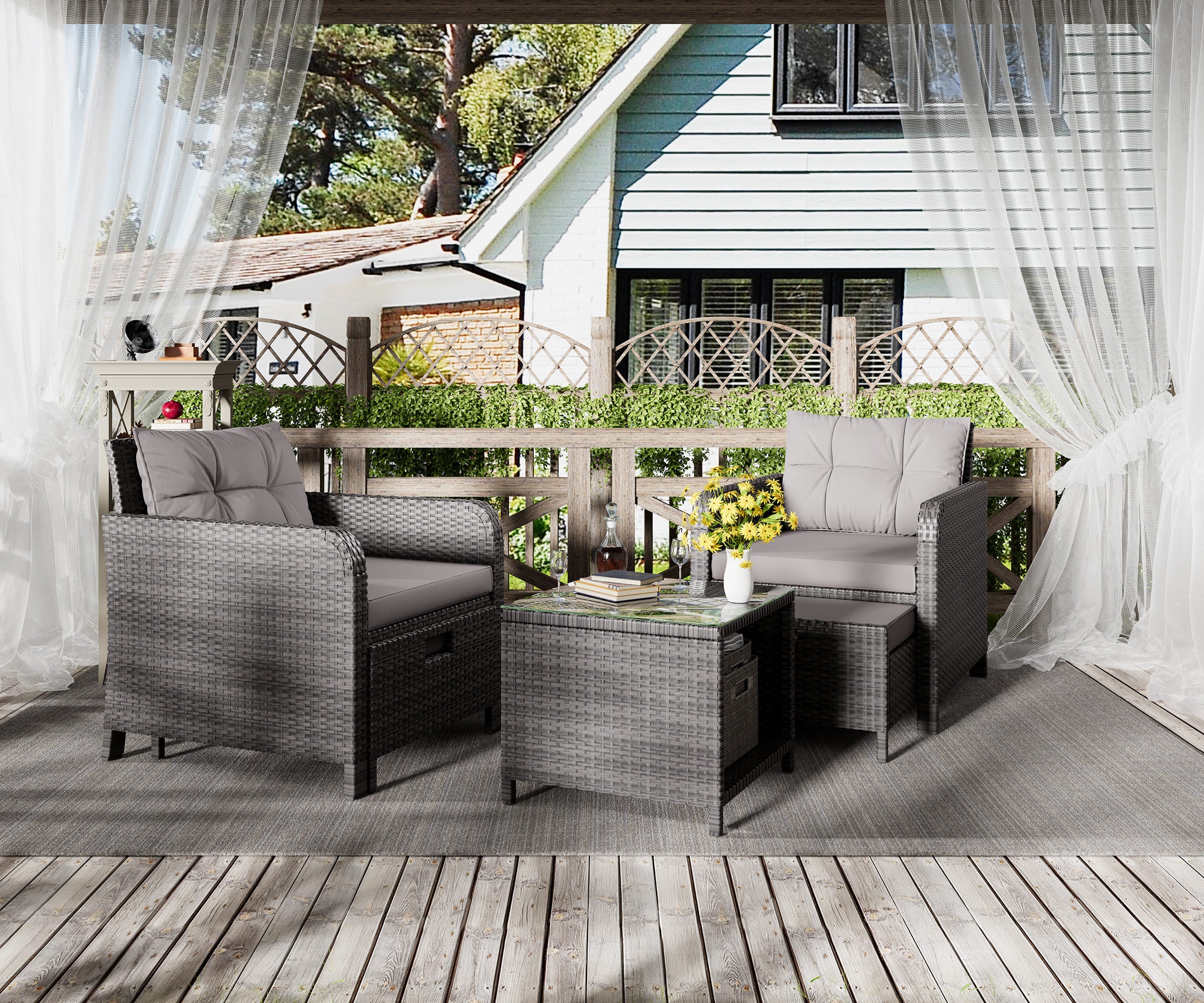 LHBcraft 5 Pieces Wicker Patio Furniture Set	