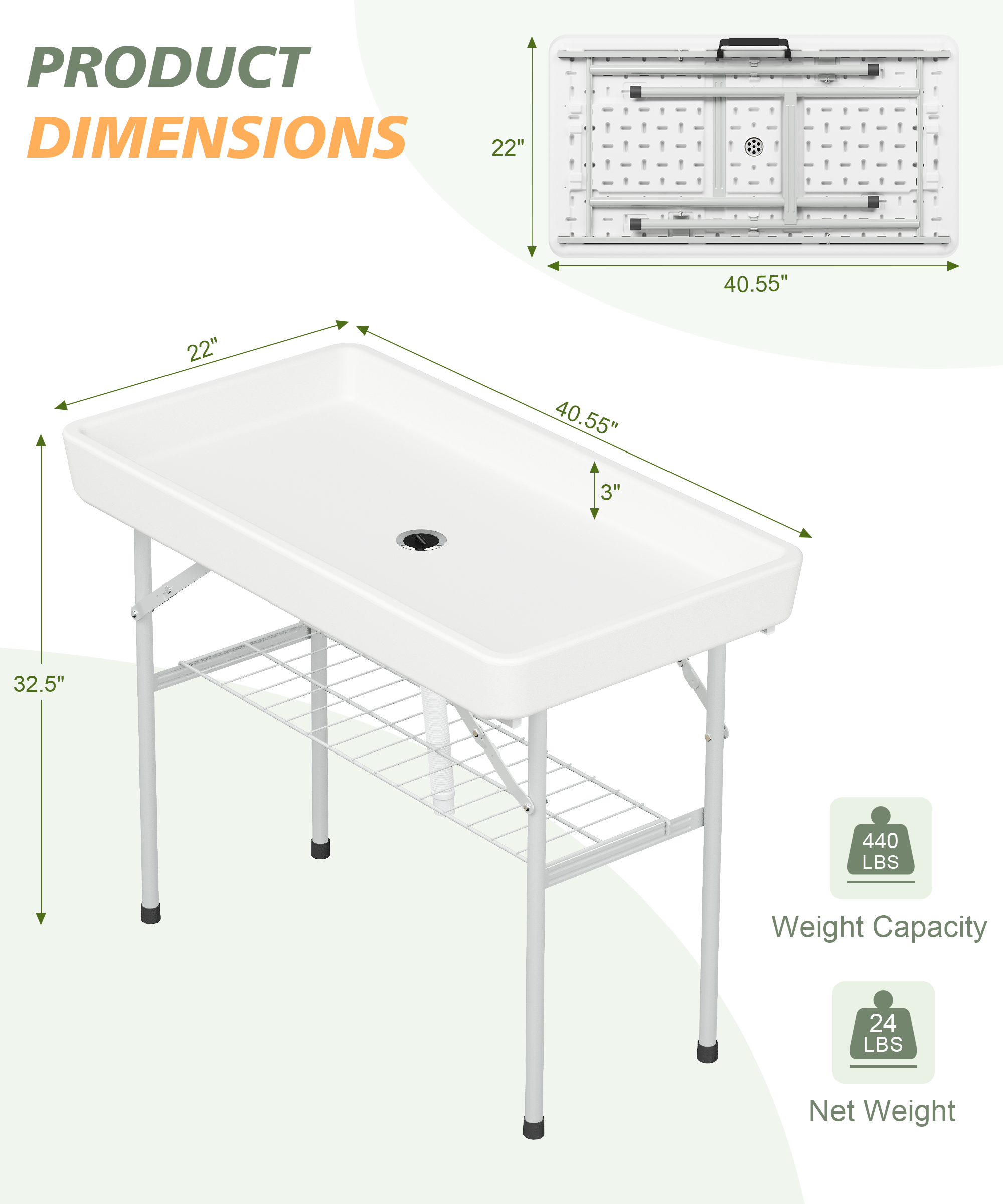 LHBcraft Durable HDPE Table with Steel Frame