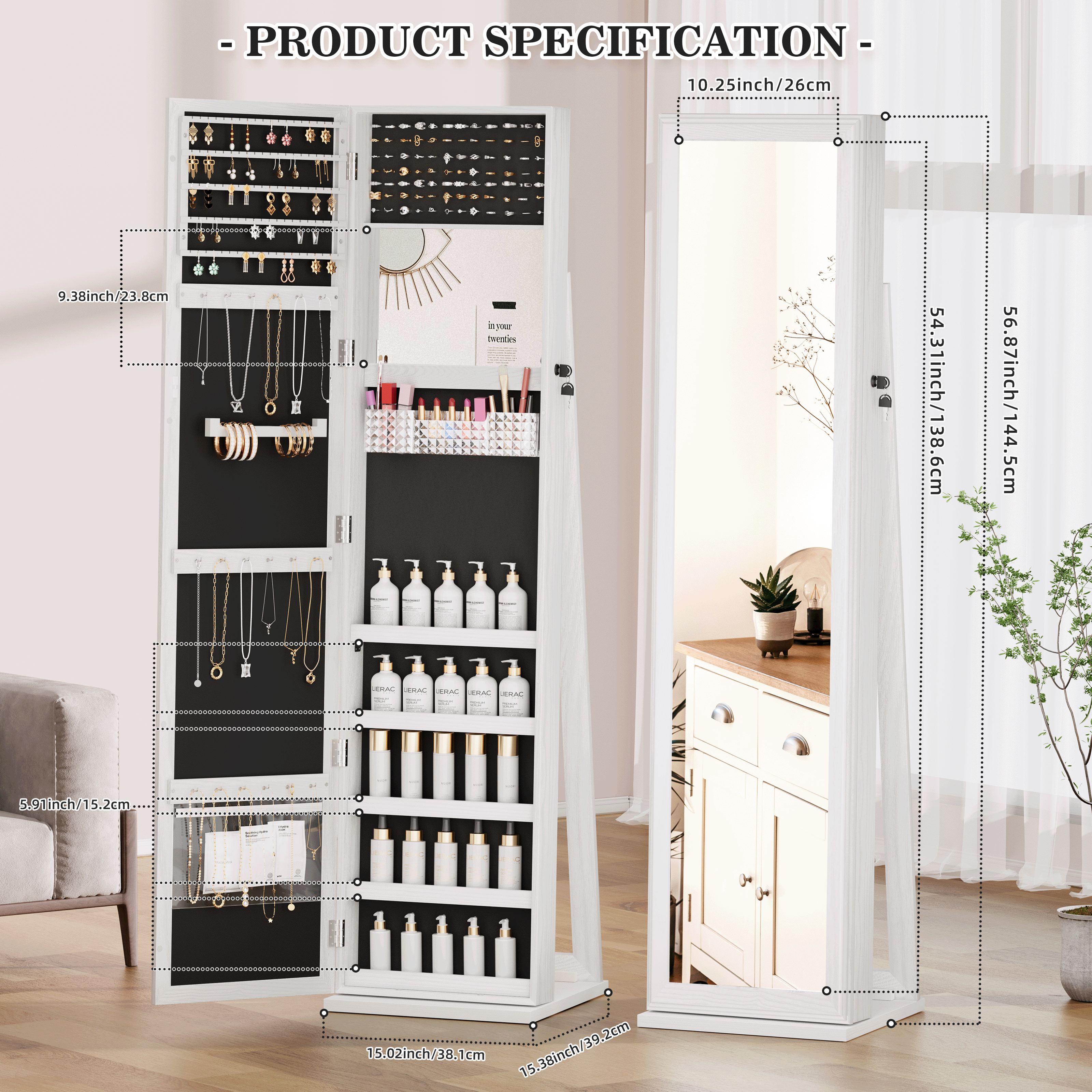 LHBcraft Jewelry Armoire with Lockable Key