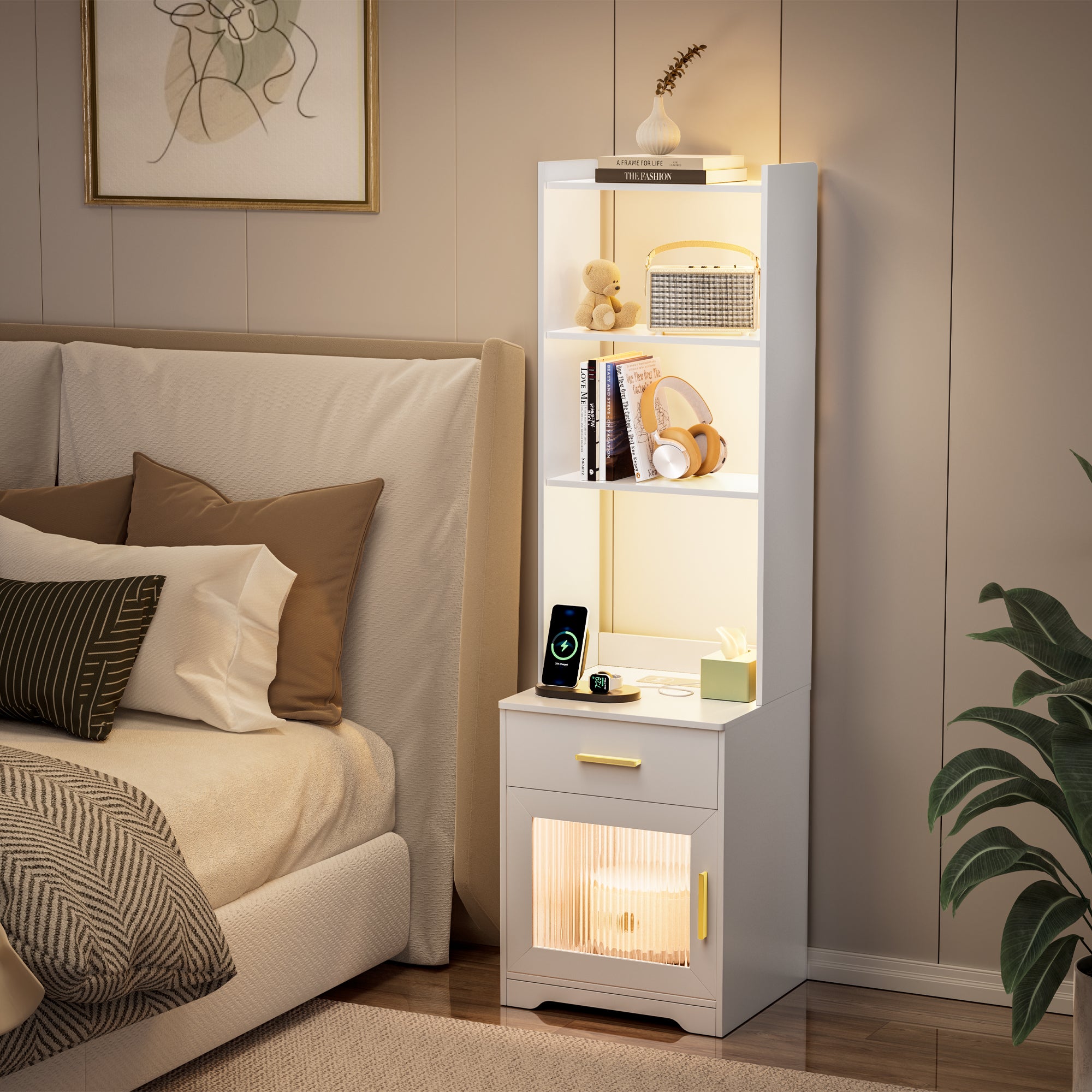 Tall Nightstand with Charging Station