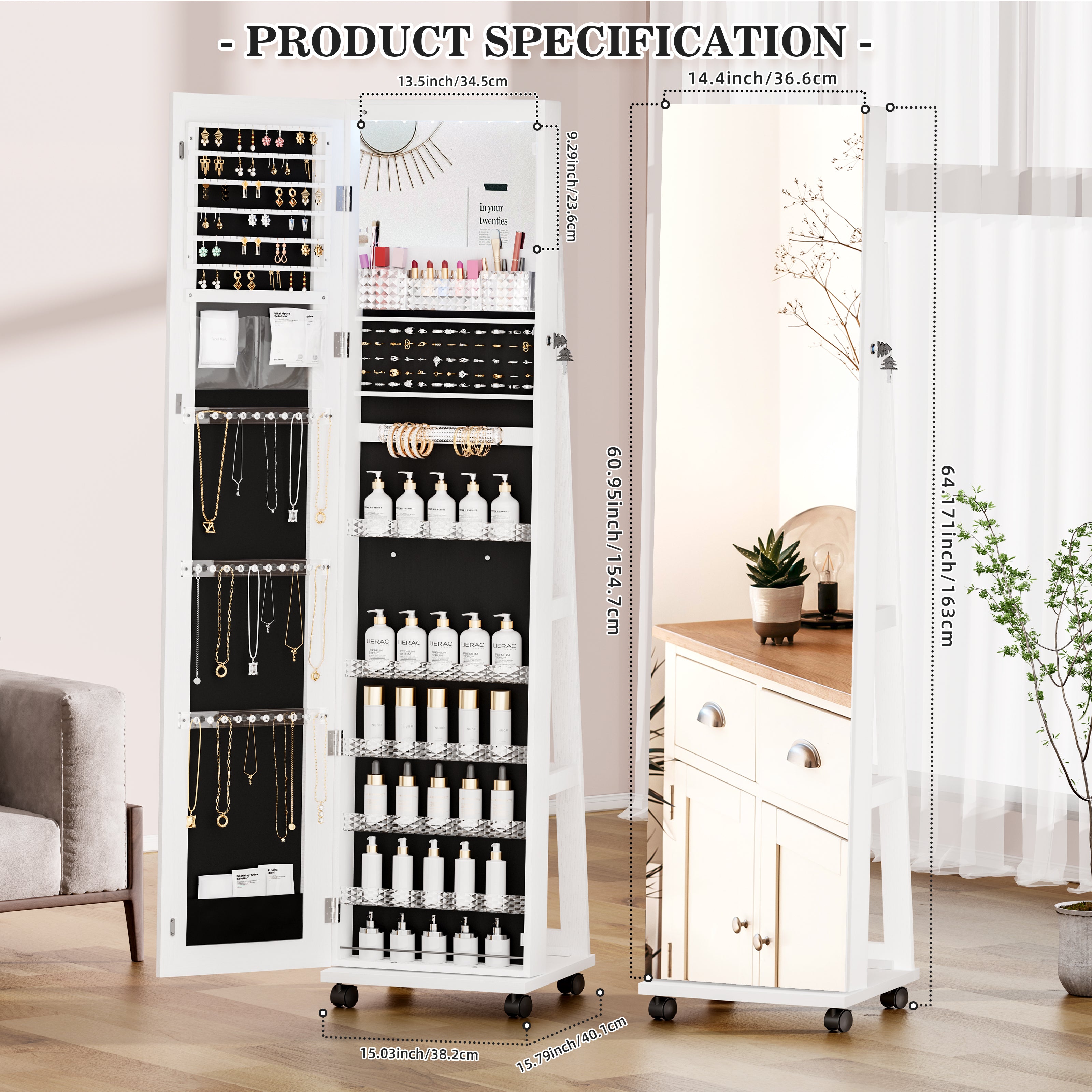 LHBcraft Jewelry Storage with Rear Storage Shelves