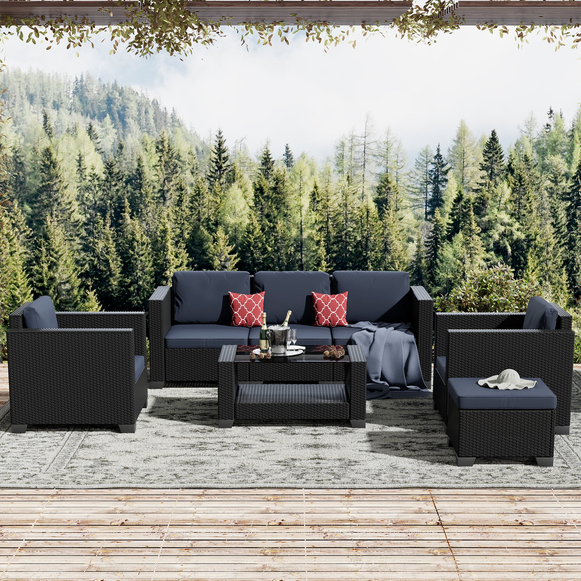 LHBcraft 7-Pics Outdoor Seating Group with Cushions