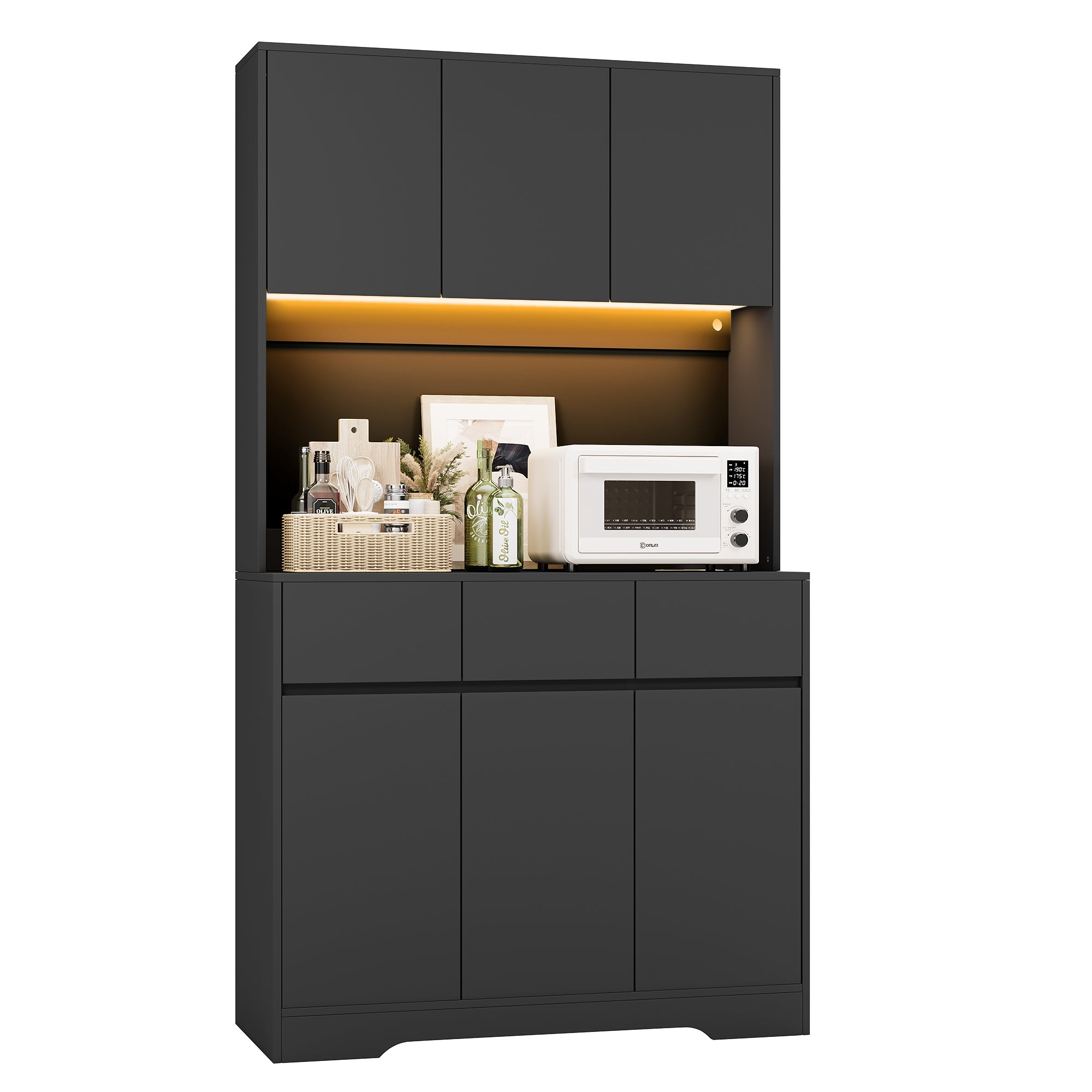 71.3 inch Kitchen Pantry, High Storage Cabinet with LED light and Charge Station