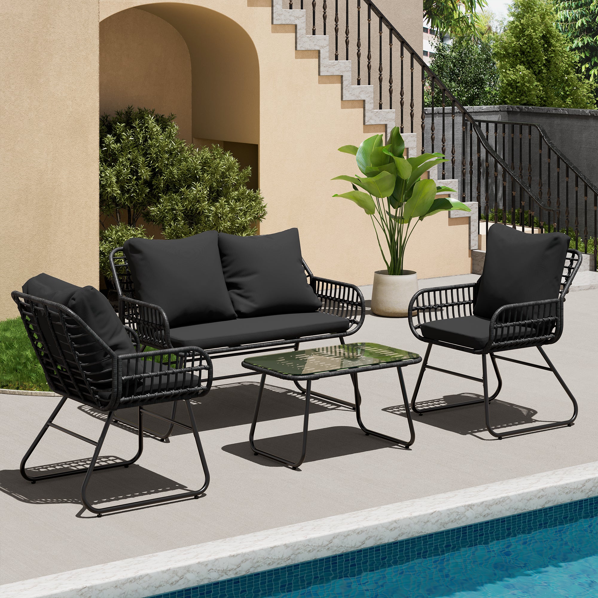 LHBcraft 4-Piece Rattan Patio Furniture Set