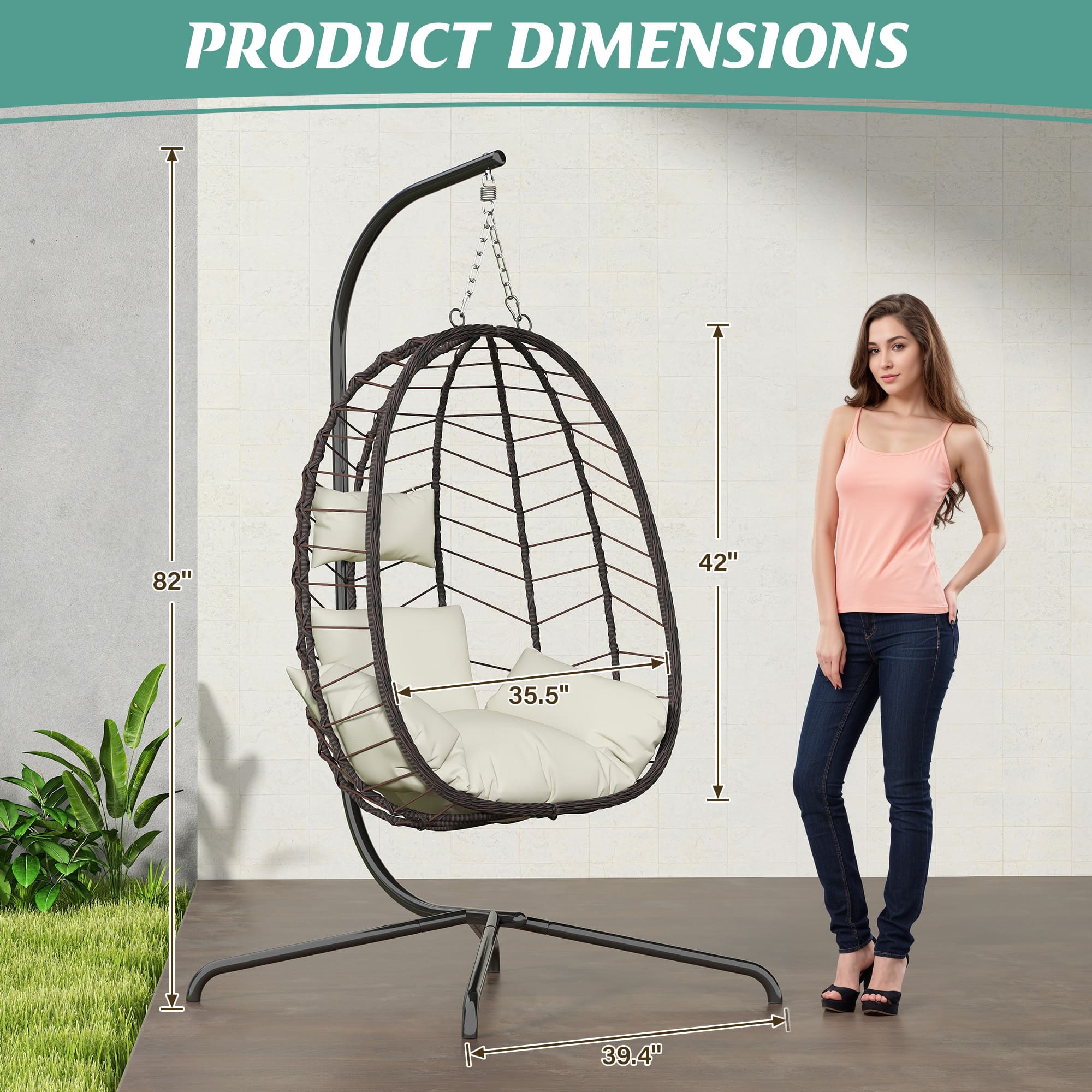 Hanging egg chair with dimensions