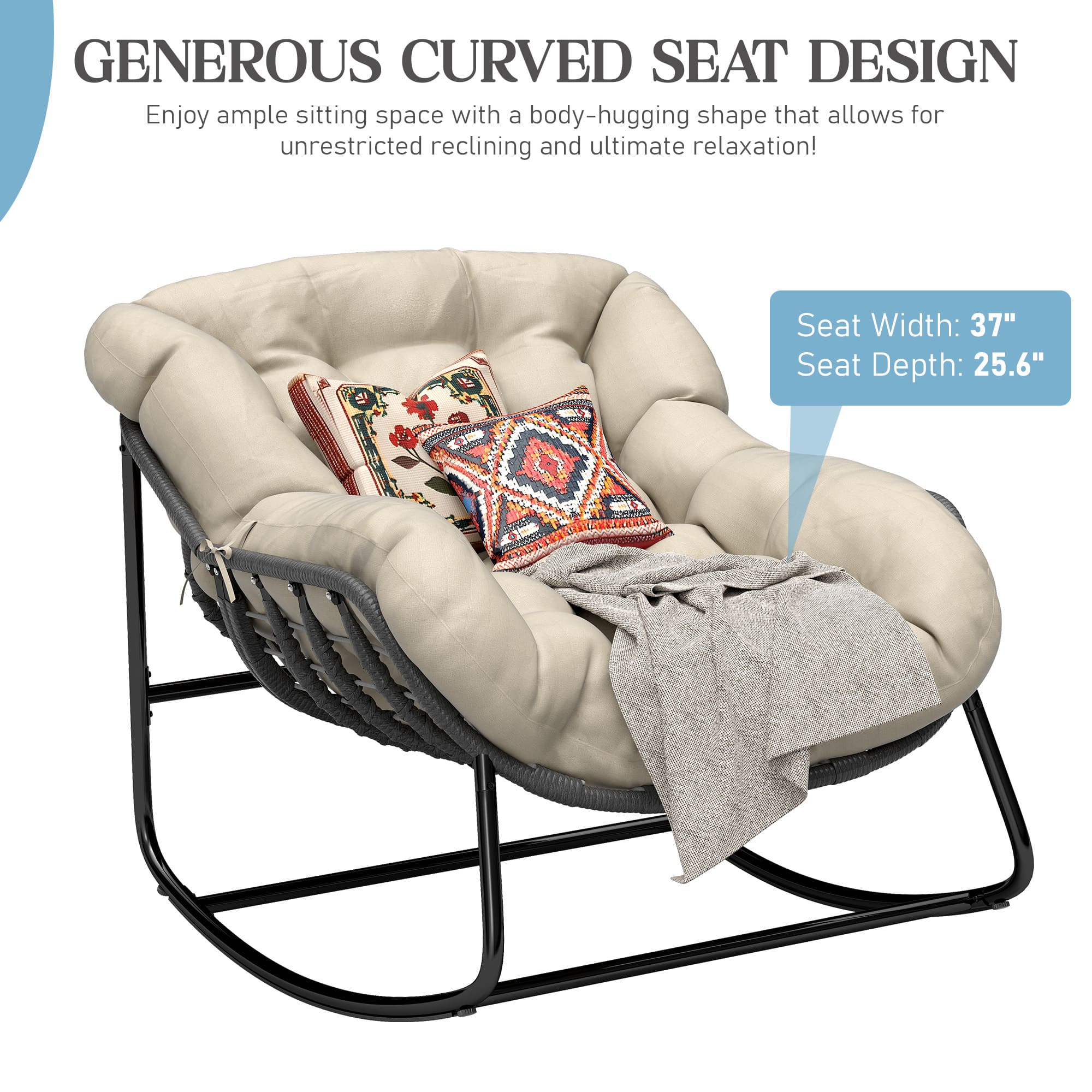 Thick cushioned seat for egg rocking chair