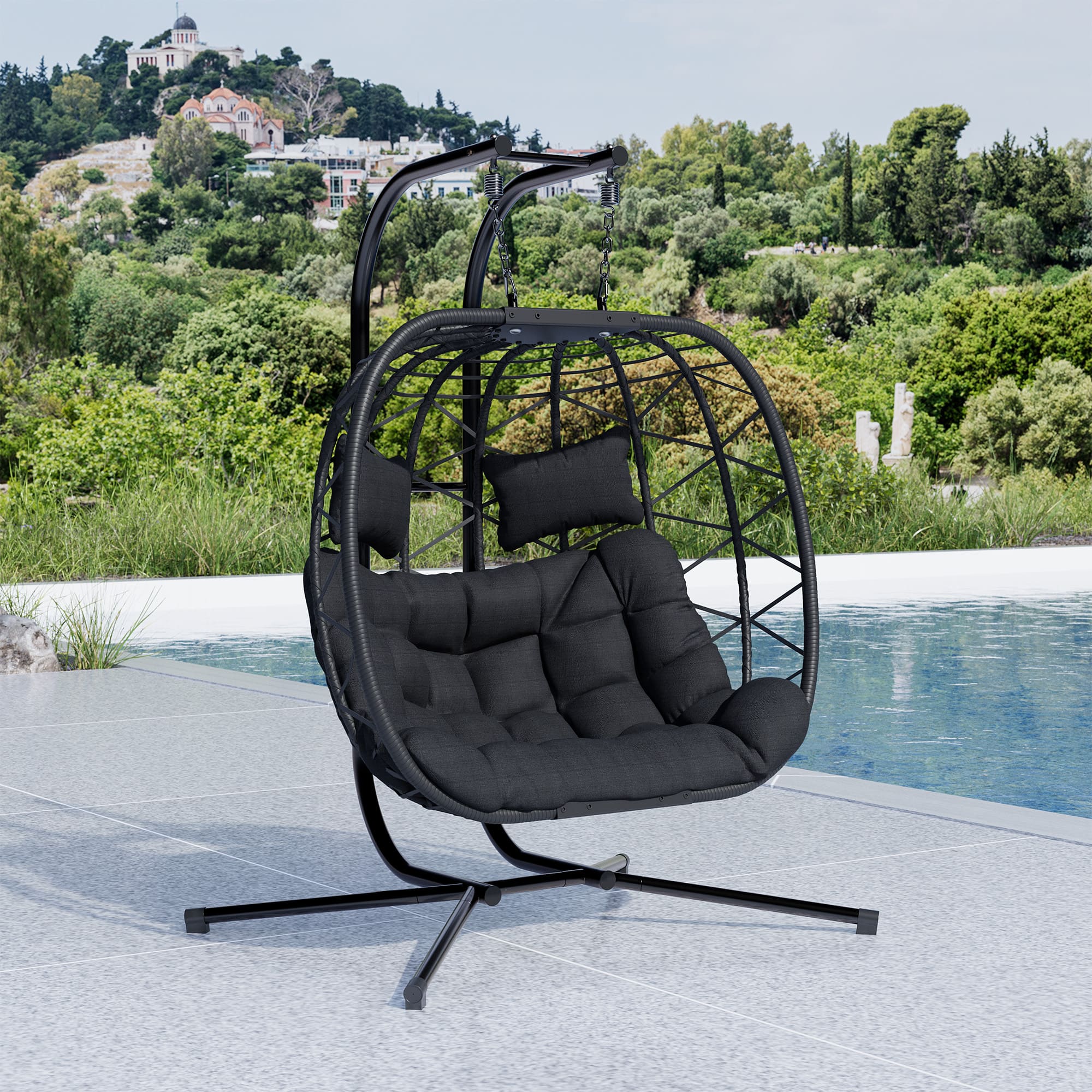 Double Wicker Swing Chair for Patio