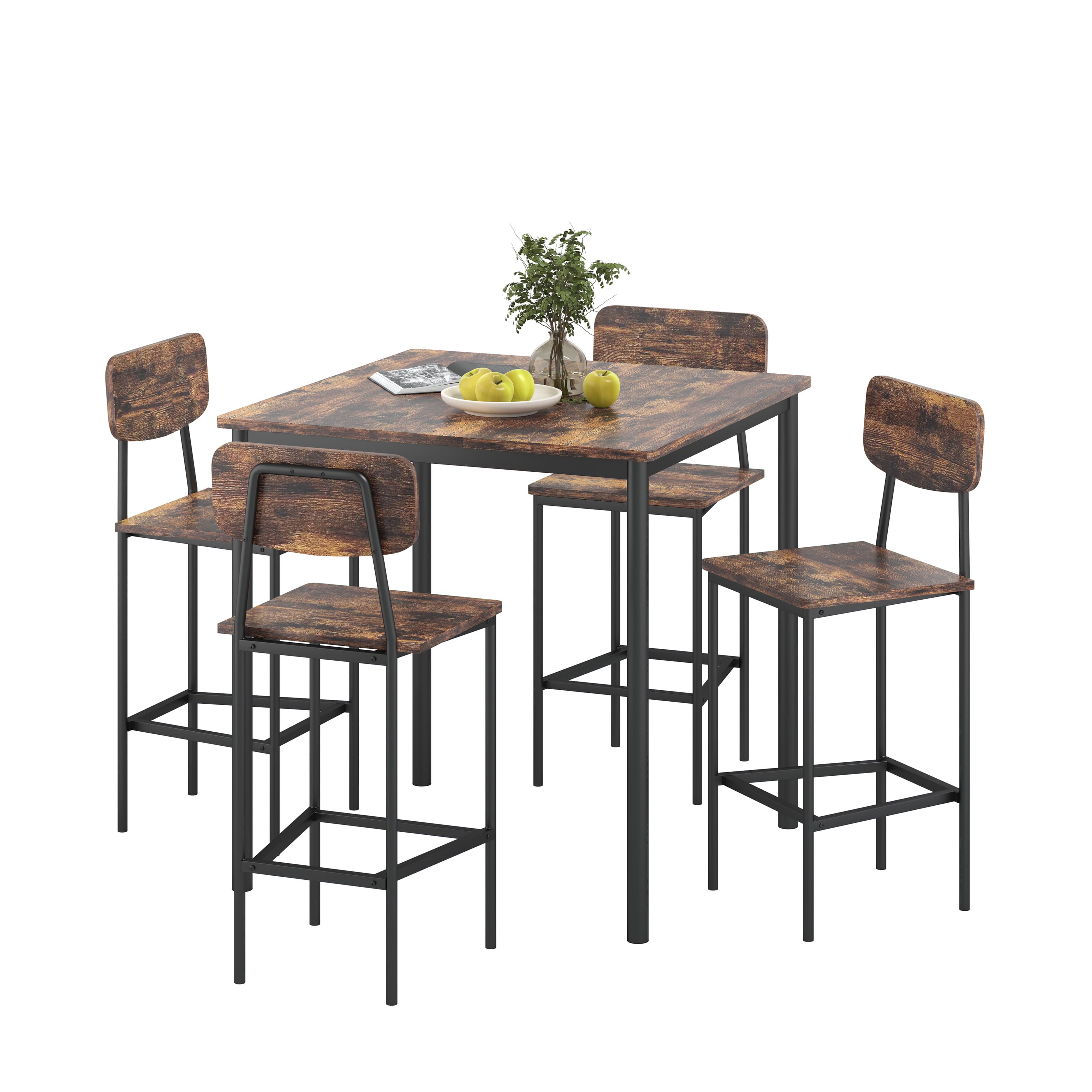 Space-saving counter-height table and stool set for kitchen or dining room