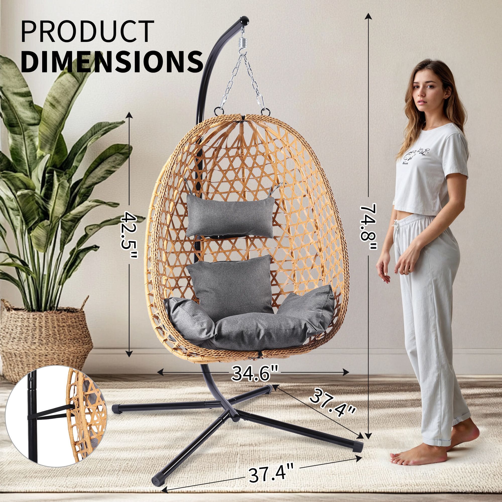 Hanging egg chair with dimensions
