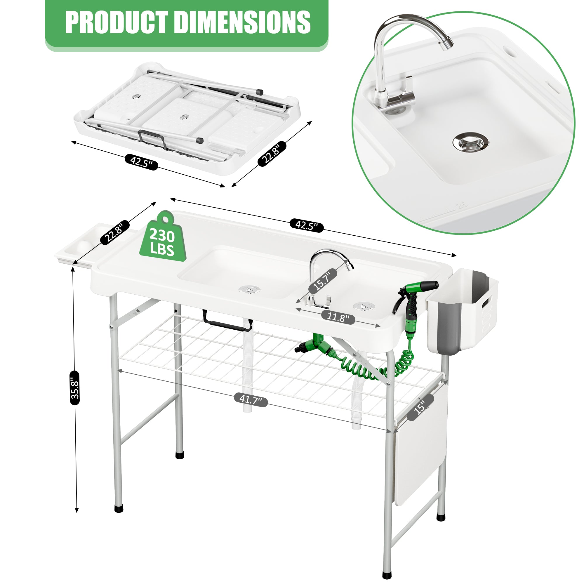 LHBcraft Portable Fish Cleaning Table with Deep Sinks & Sprayer